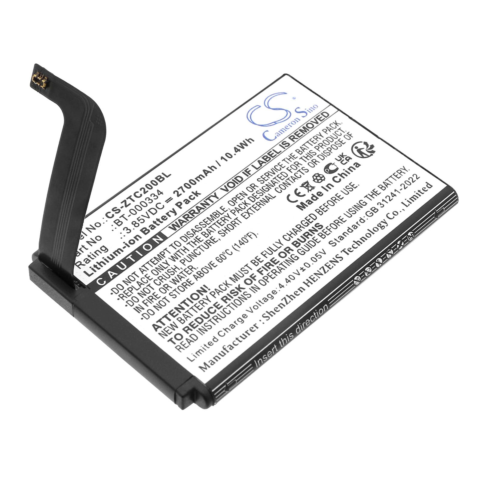 Batería de repuesto para TC20, TC200J, TC25 PN: BT-000334, BT-000334-1, BTRY-TC2X-INT1-01 2700mAh / 10.4Wh
