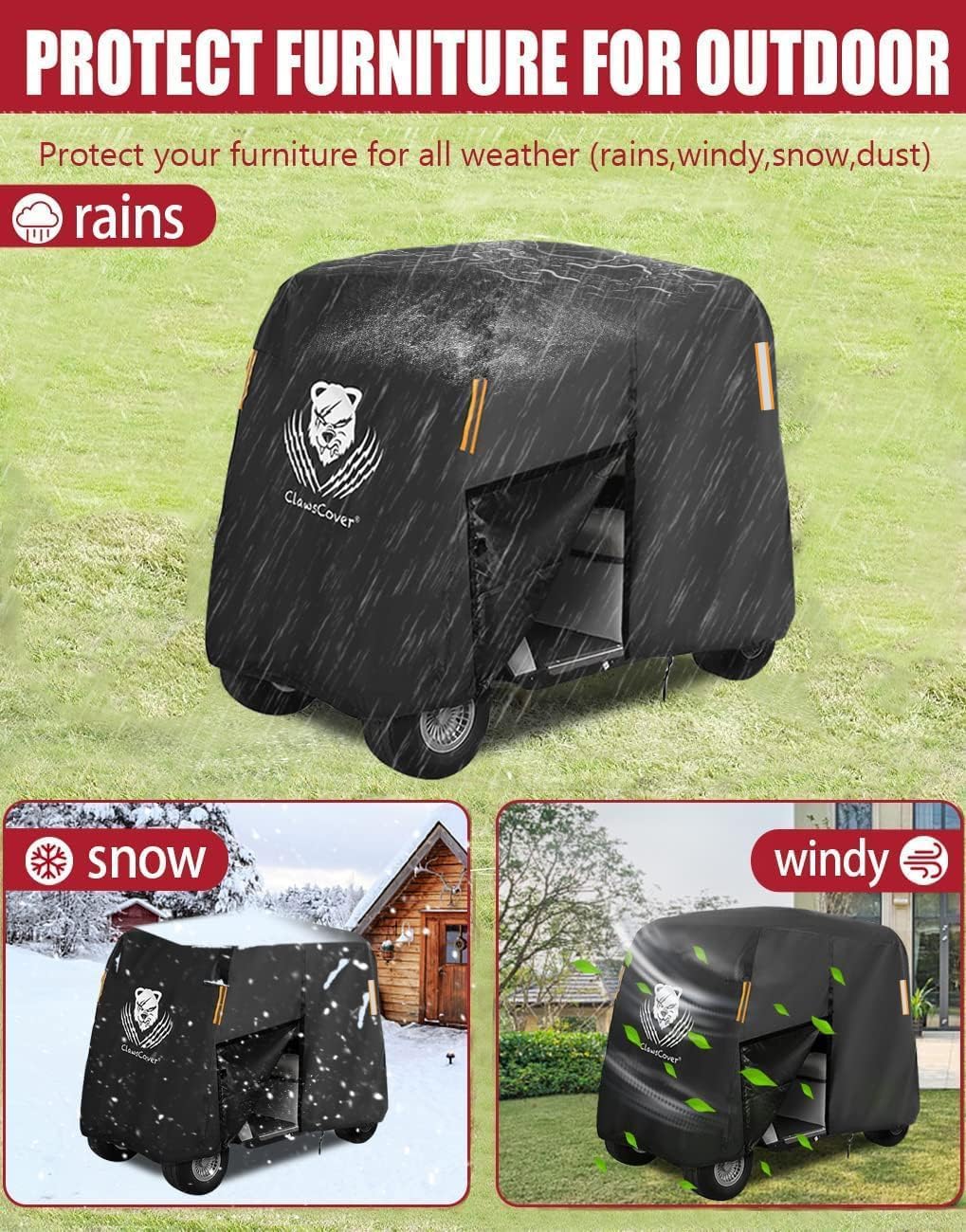 Golf Cart Cover 6 Passenger,Waterproof Outdoor 4+2 Golf Cart Covers Extended Roof,Universal Fits for Club Car Precedent EZGO Evolution Yamaha Kandi Onward Denago, UV-Resistant All Weather Protection