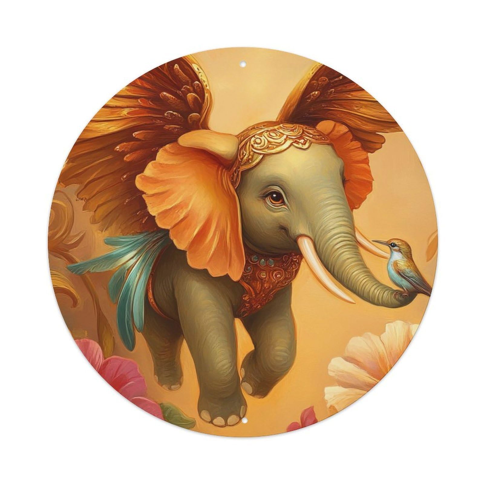 Animal Artwork Elephants with Wings Vintage Metal Tin Sign Plaque Wall Decor for Cafe, Club Bar, Office, Garden Metal Poster 8x8Inch