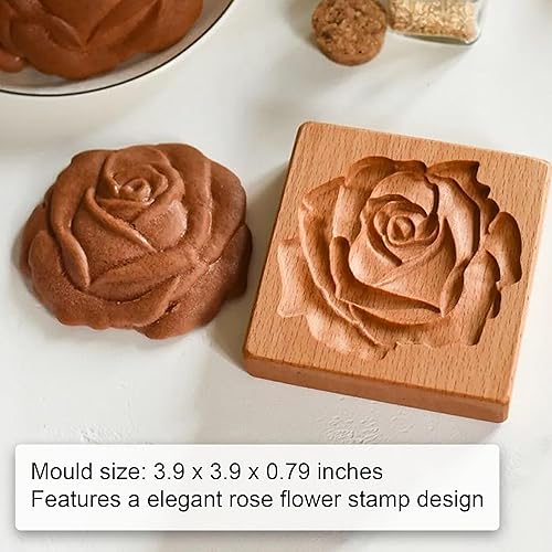 Miniatura 5 de AEGYPIUS Moldes de madera para galletas, 3.9 x 3.9 pulgadas, molde de madera 3D para galletas con rosa grabada, molde de mantequilla de madera de