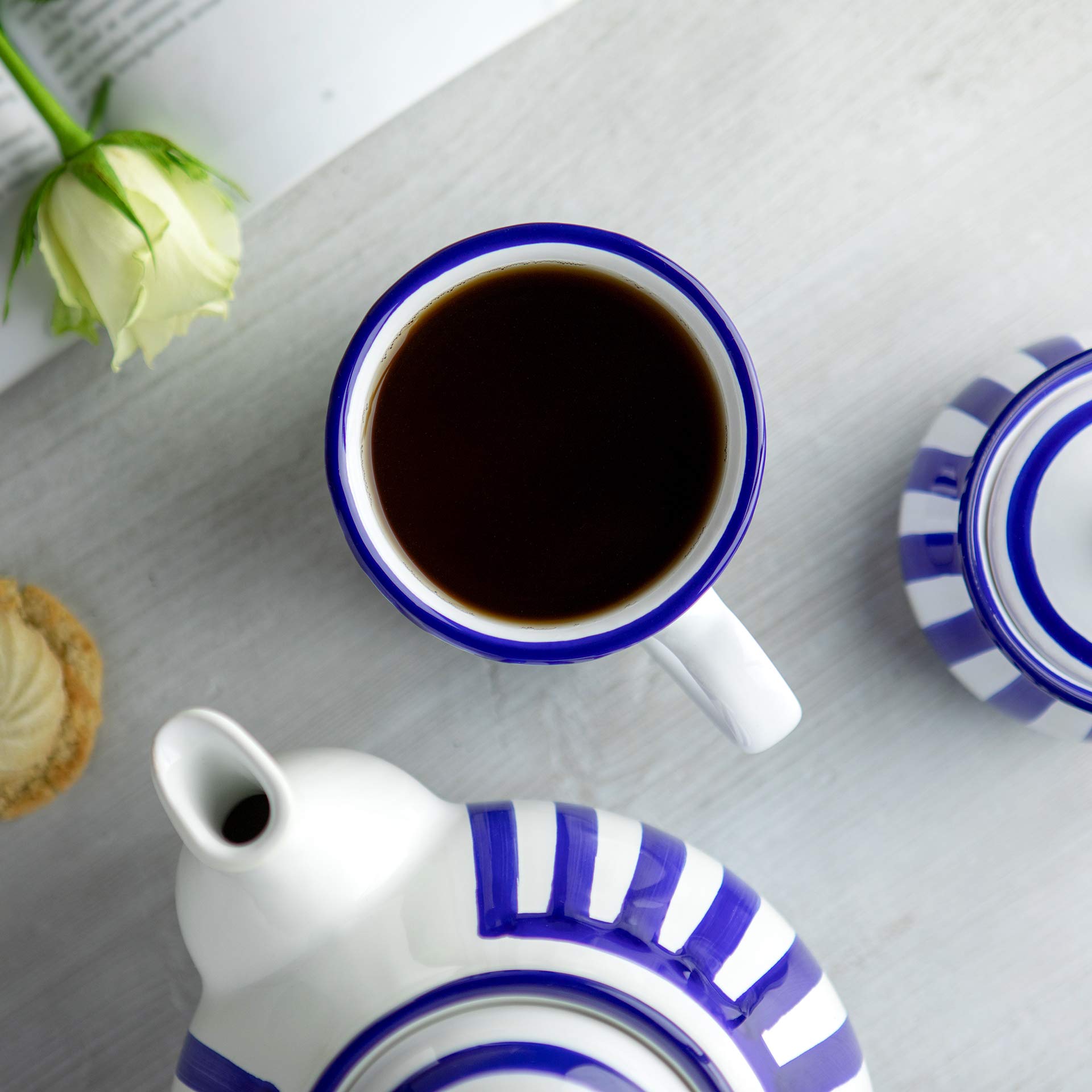 City to Cottage Bleu Marine Rayé | Designer Fait à la Main Peint à la Main | Céramique Unique Extra Large 17.5oz/500ml | Chaud Chocolat Café Thé Tasses Tasses avec Poignée | Cadeau