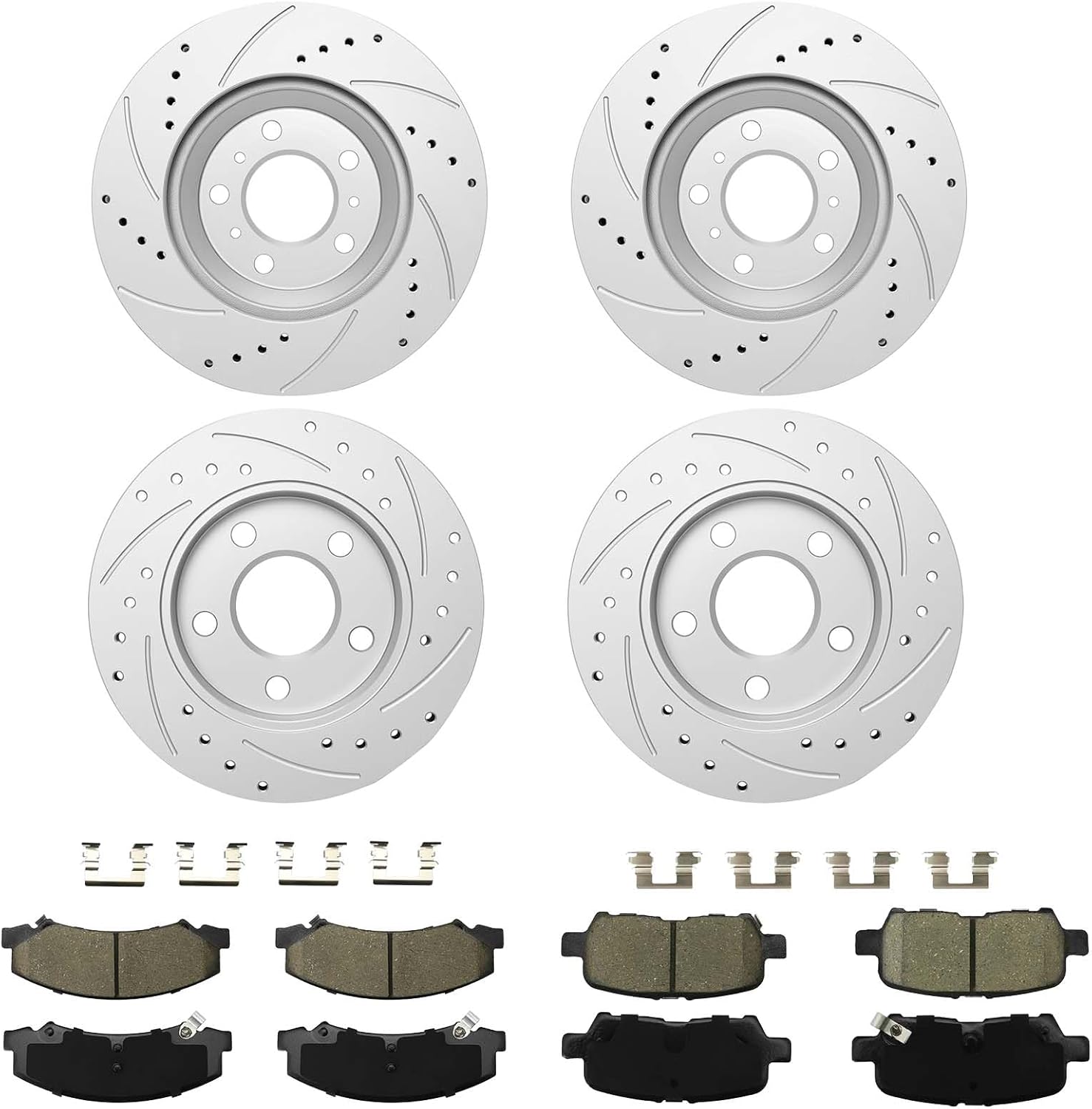 Betthand Brakes and Rotors Fit for 2011-2013 Chevy Impala, 2014-2016 Chevy Impala Limited, 11.92''+10.63'' Geomet Rotors and Ceramic Pads, 3.5/3.6/3.9L, V6, 580403+581033, 55126+55085, Vented Slotted