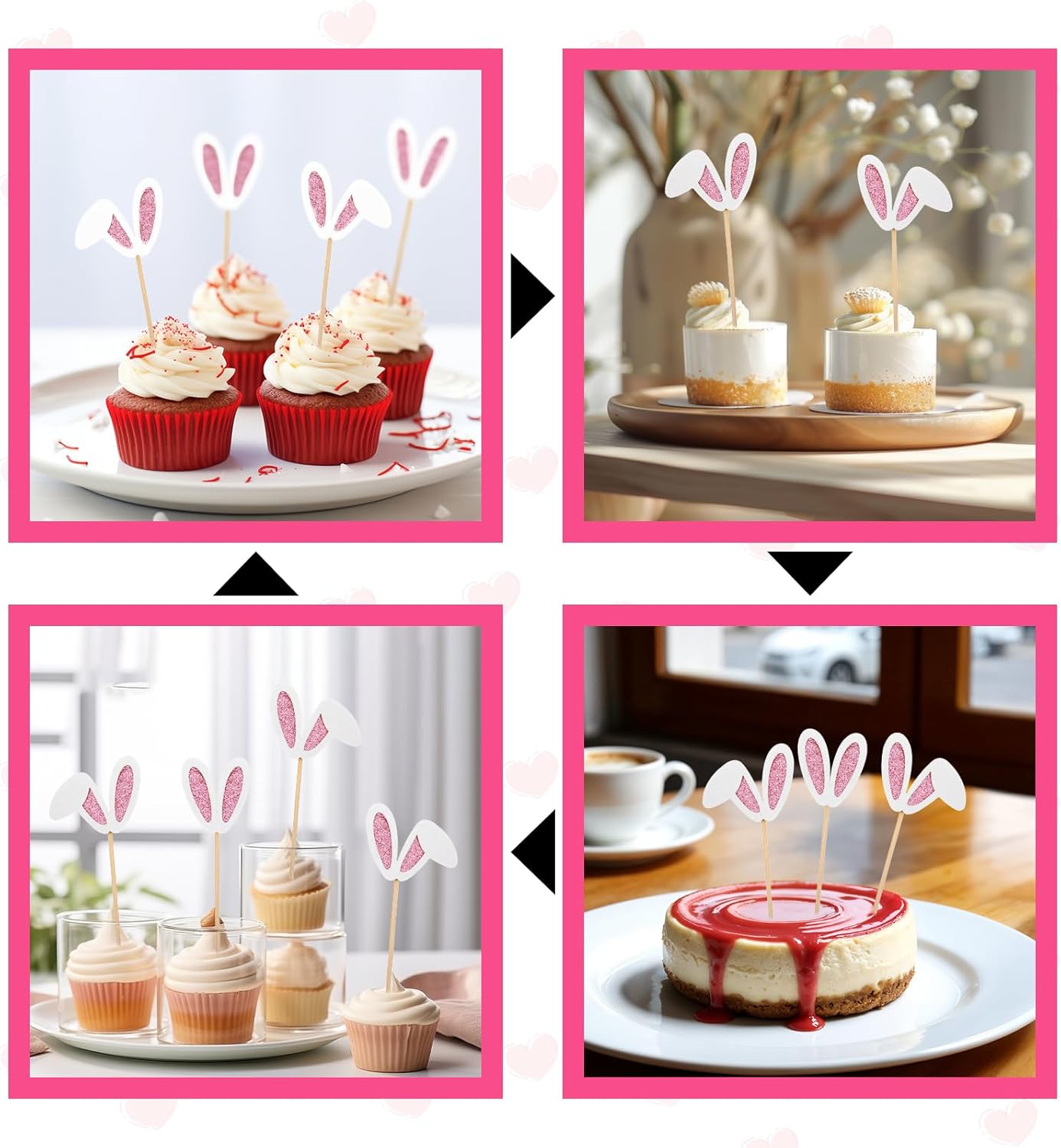 24 Pack Easter Bunny Ear Cupcake Toppers Glitter Easter Party Decorations Bunny Ear Cupcake Toppers Happy Birthday Cupcake Picks for Spring Birthday Baby Shower Party Supplies - Rabbit Lover