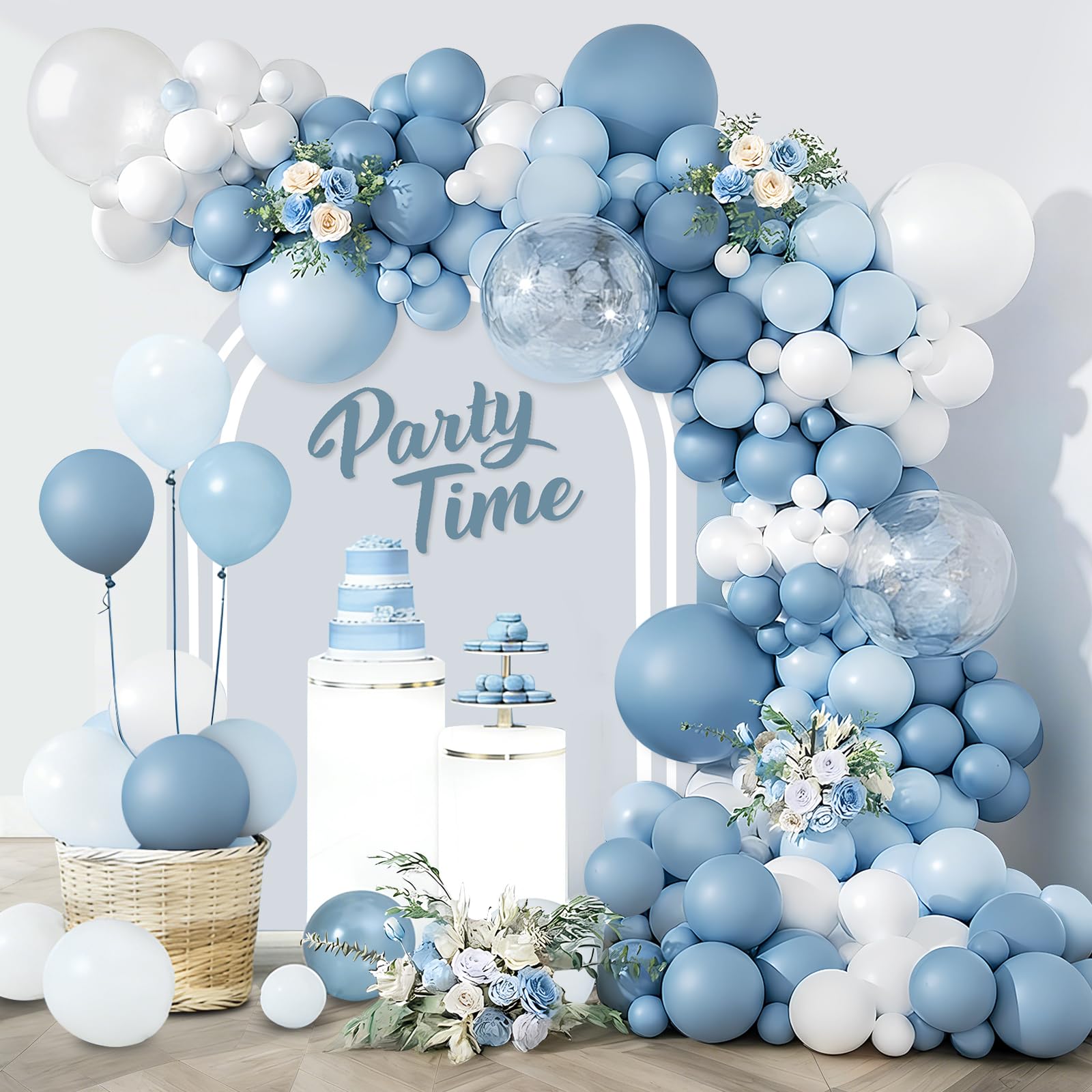 Pastel Blue White Balloon Arch Kit, Confetti Balloons, 104Pcs 18 12 10 5 Inch Different Sizes Balloon Garland, Latex Balloons, Perfect for Baby Shower, Birthday, Wedding, Hen Party Decorations