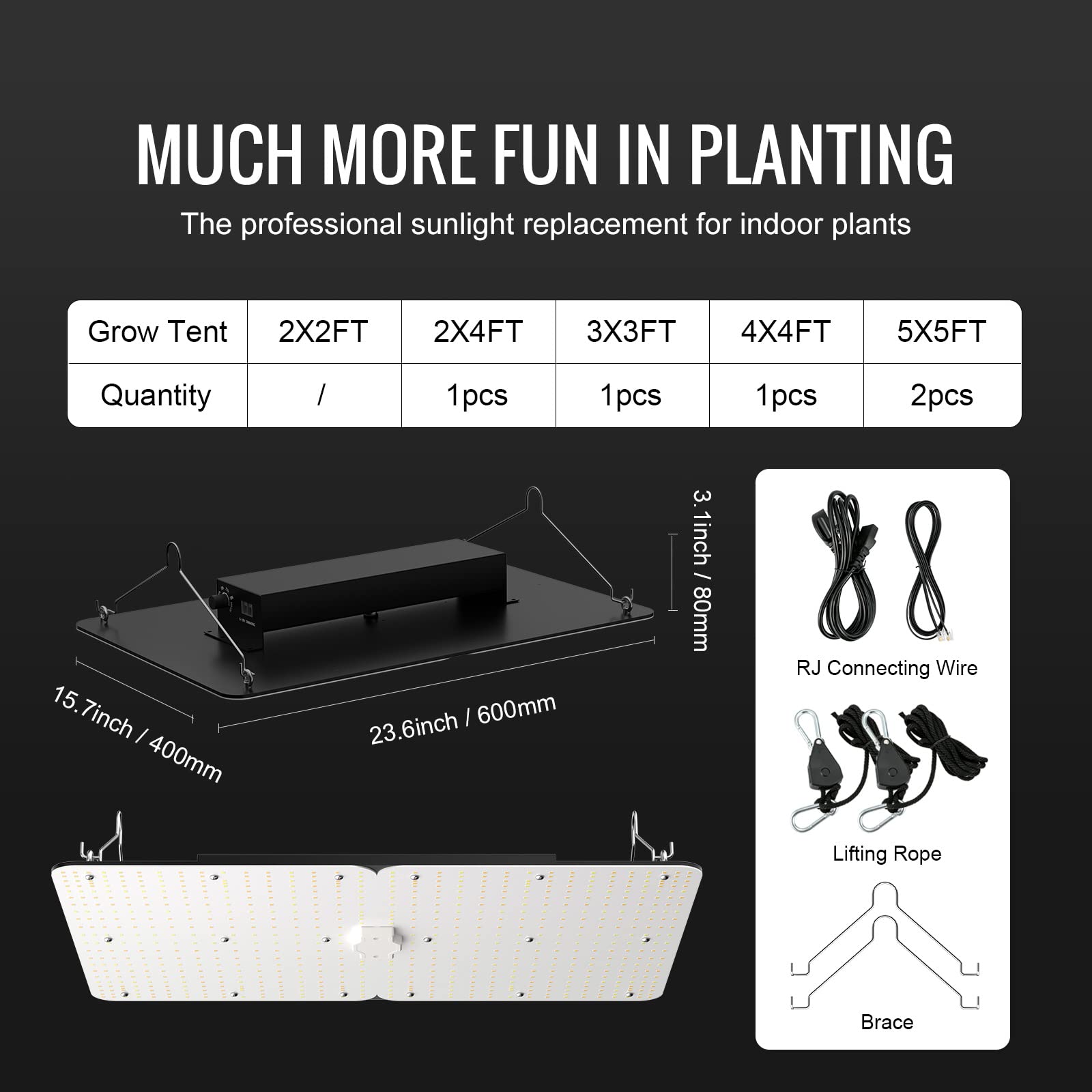 VEVOR Planta de Crecimiento de Lámpara LED 300 W Quantum Panel de Espectro Completo de Alto Rendimiento a Prueba de Agua IP65 PPFD Samsung 281B Diodos para Interior Crecer Carpas Verduras Plantas Flor