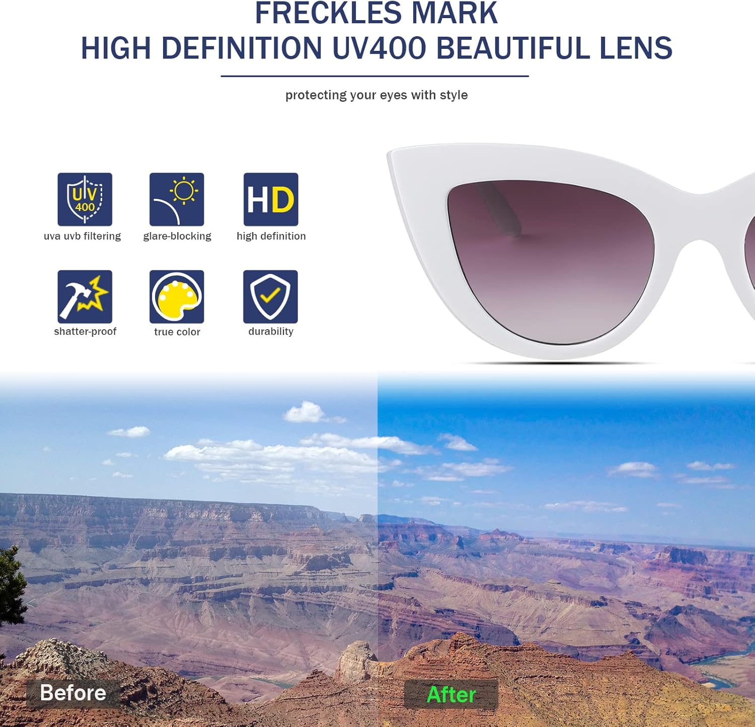 Freckles Mark Vintage Retro Cateye Sunglasses for Women Bold Colorful Cat Eye UV400 Protection - Image 6