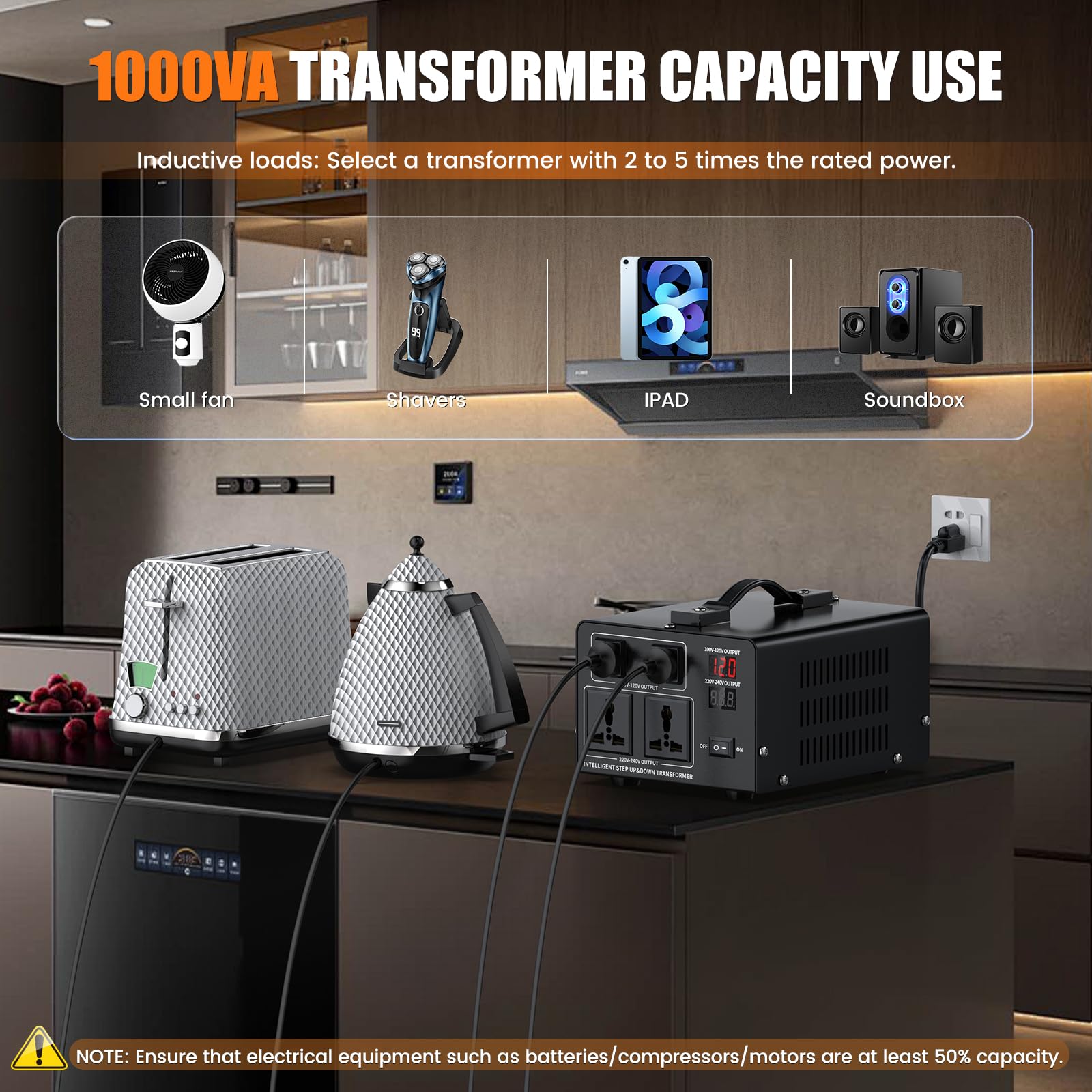 Convertidor de voltaje de 1000 W, transformador de 110 V/120 V a 220 V/240 V o reductor de 220 V a 110 V CA, protección de disyuntor, 2 enchufes de EE. UU., 2 enchufes universales, pantalla LCD