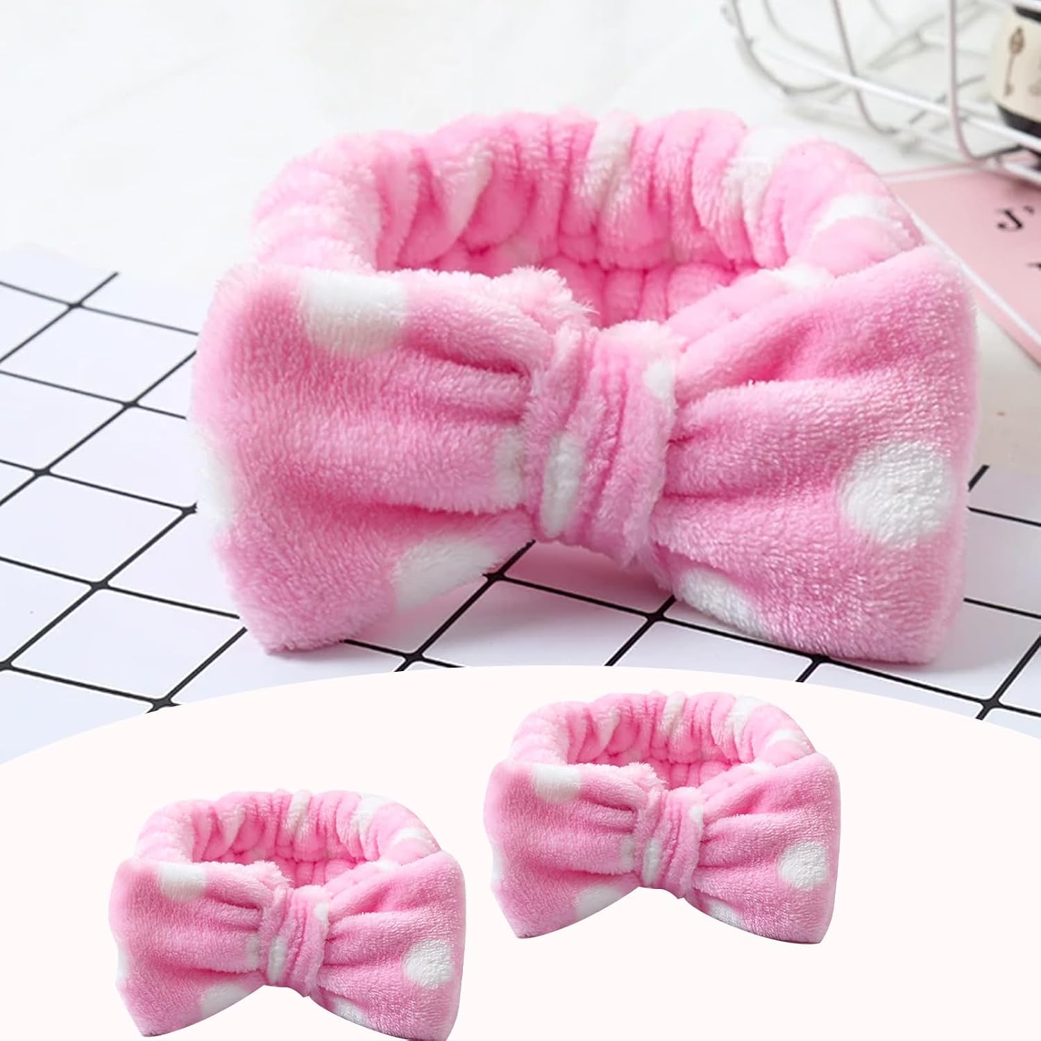 Spa Headbands,Makeup Headbands for Women,Facial Headband Bulk,Soft Coral Fleece Headband for Makeup,Cosmetic Head Wraps,Bow Hair Bands for Face Washing Shower Skin Care (polka dot, 25pcs)