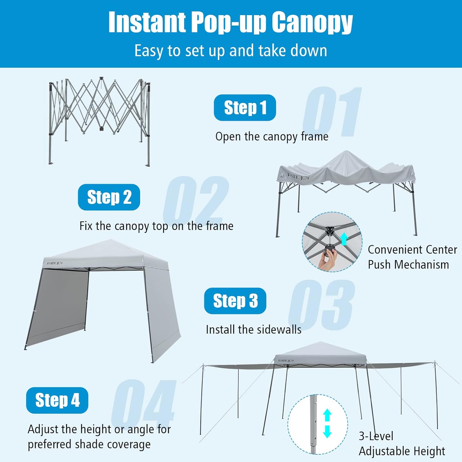 Tangkula 10x10 Ft Pop Up Canopy with Sidewalls, Portable Outdoor Tent with Center Lock, 16 Stakes, 12 Ropes, Roller Bag, UPF50+ Canopy Tent with Dual Awnings for Camping, Patio, Market
