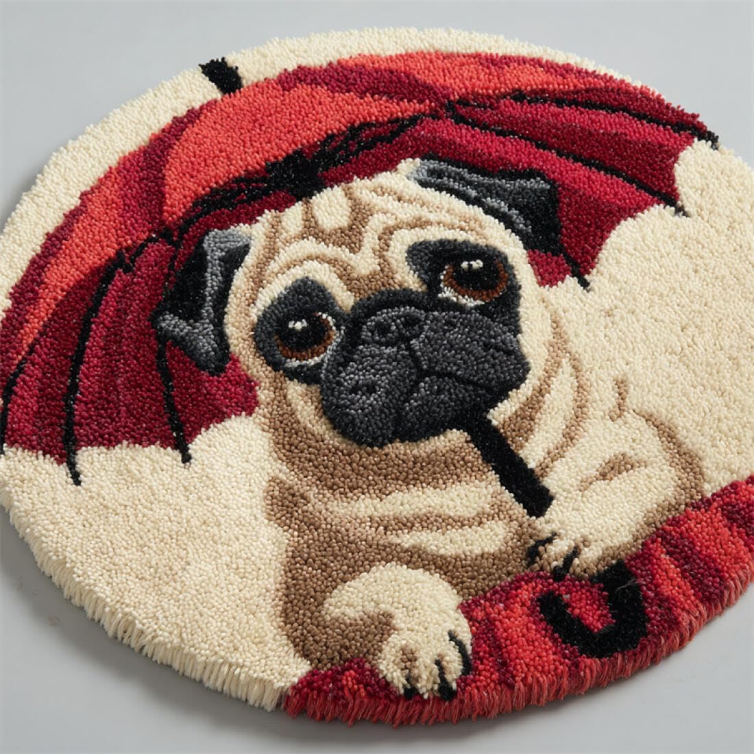 Rqwybcaxn DIY Latch Hook Rug Kit for Beginners Animal Crochet Starter Kit A Dog with an Umbrella 60x60cm Round Tapestry with Crochet Hook Bedroom Craft Gift