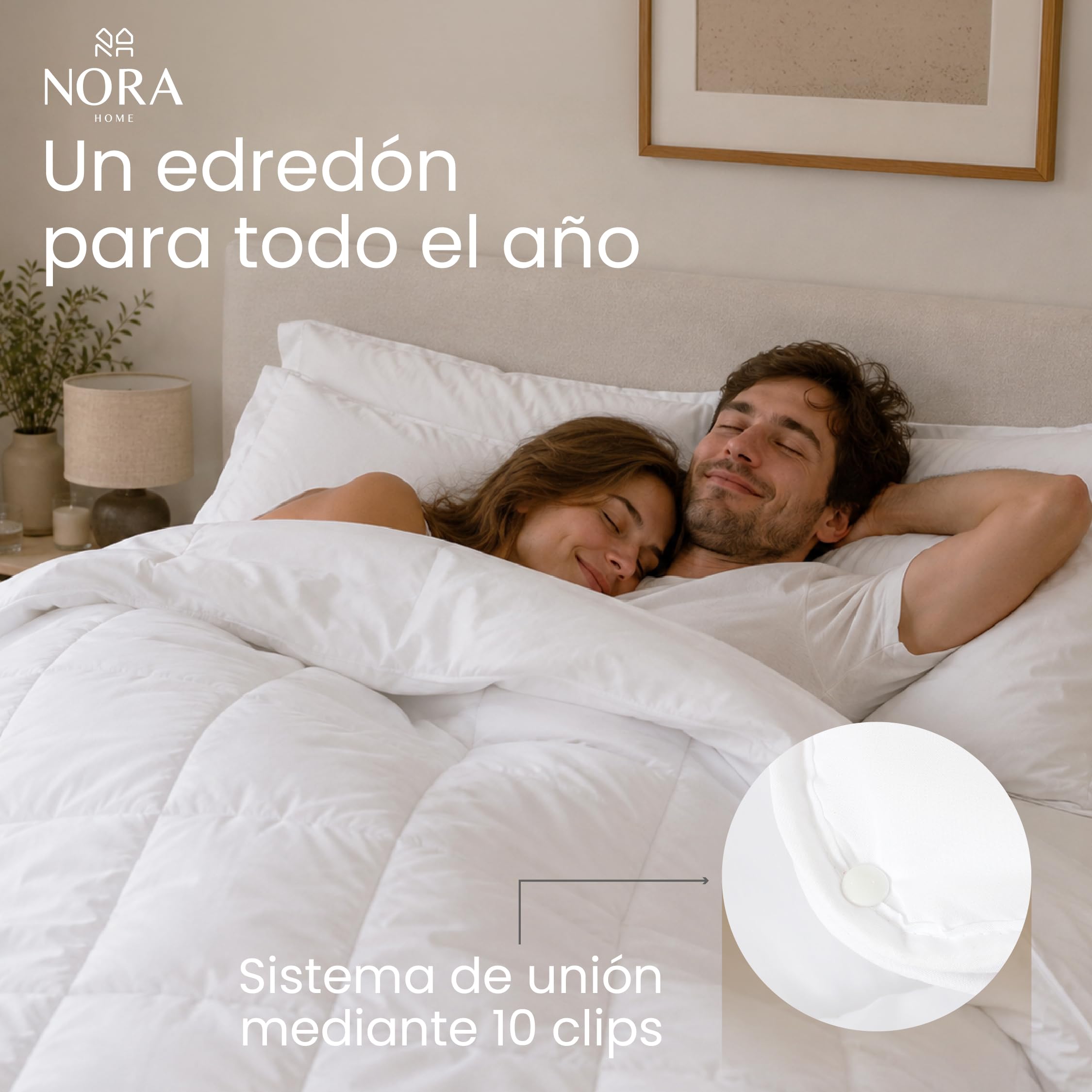 NORA HOME Relleno Nórdico 150x220, Cama 90, 4 Estaciones, 2 en 1, 375 g/m² | 125+250 g/m² unidos con 10 clips, microfibra tacto melocotón, lavable, OEKO-TEX