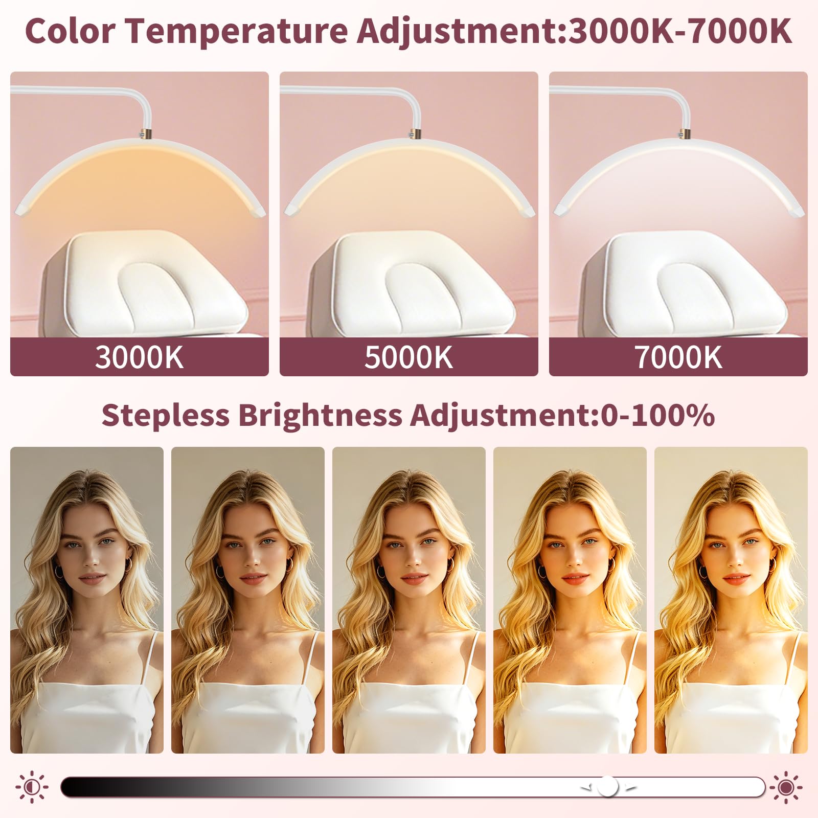 Diesisa Lampada Extension Ciglia Da Terra: LED Lampada Mezza Luna Ciglia con Porta Cellulare -Luminosità e Altezza Regolabili - Testa Girevole A 360° - Lampada Estetista per Ciglia/Manicure/Tatuaggi
