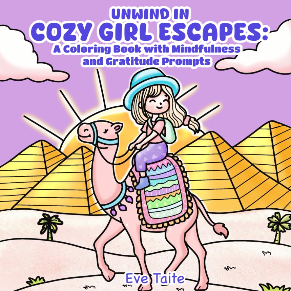 Unwind in COZY GIRL ESCAPES: A Coloring Book with Mindfulness & Gratitude Prompts for Adults & Teens, featuring 40 AMAZING Destination Illustrations to Color!