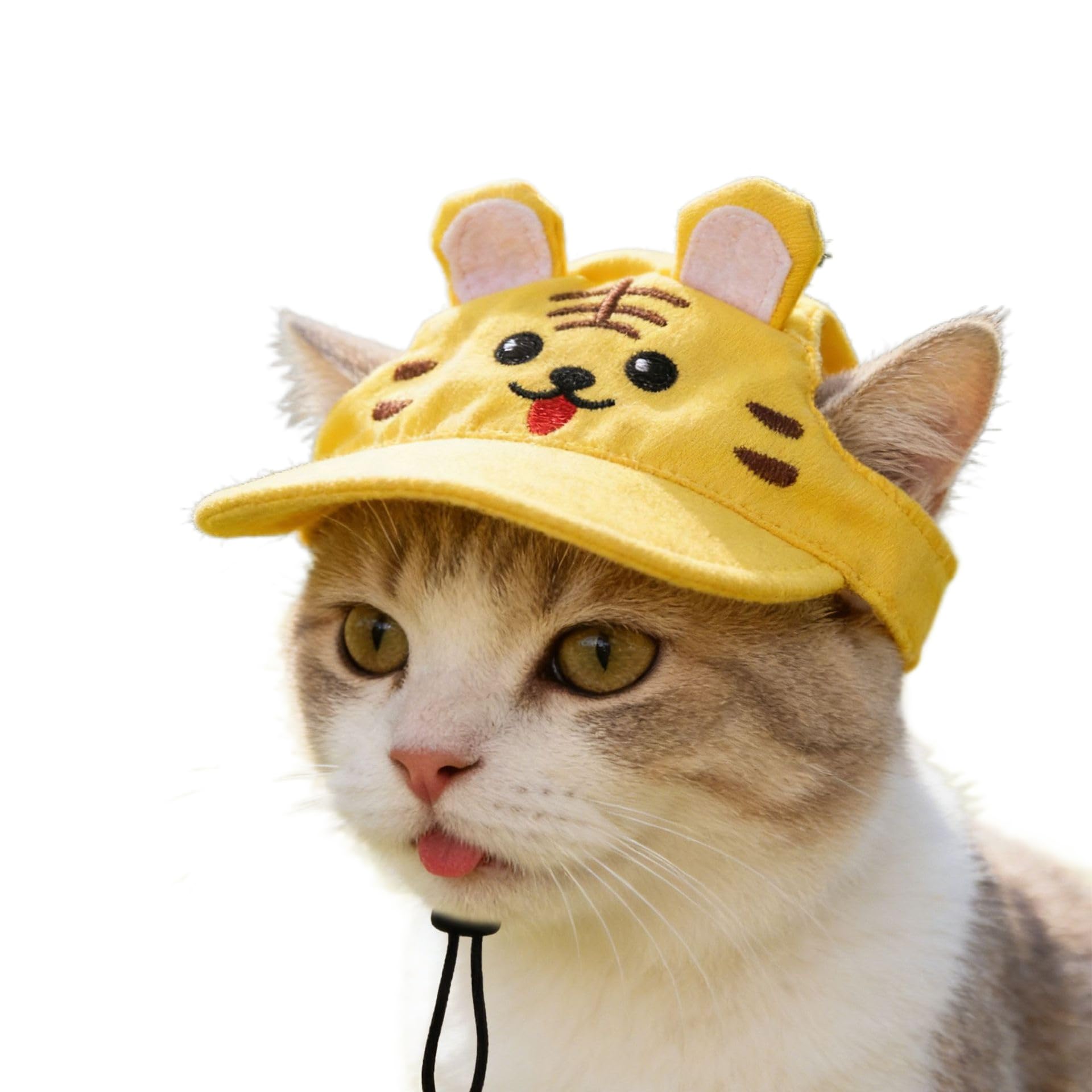 Cute Cat Hat with Leaking Ear Summer Sun Hat for Pets New Breathable Sunscreen Hat for Cats Outdoor Protection (Tiger,S)