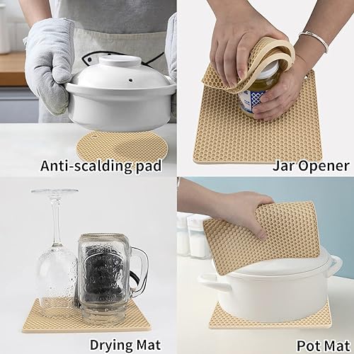 Miniatura 4 de Paquete de 4 salvamanteles de silicona para ollas y sartenes calientes, soportes para ollas, alfombrillas de silicona antideslizantes y resistentes