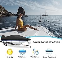 Vista 6 de Funda para lancha remolcable de 14 a 16 pies con cubierta de motor fuera de borda, 900D, resistente a la decoloración, lona marina impermeable