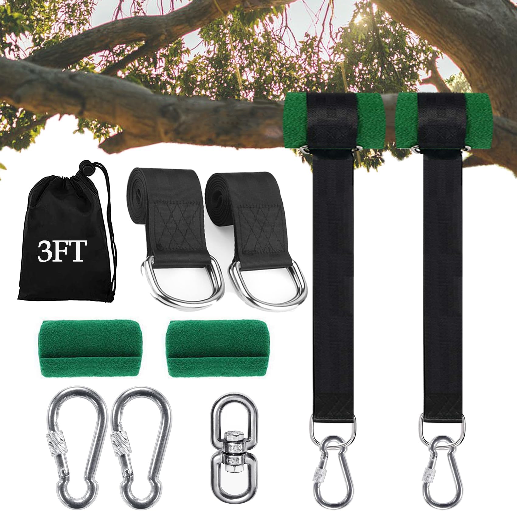 8 ft Tree Swing Straps Hanging Kit Holds 2400lbs, Perfect