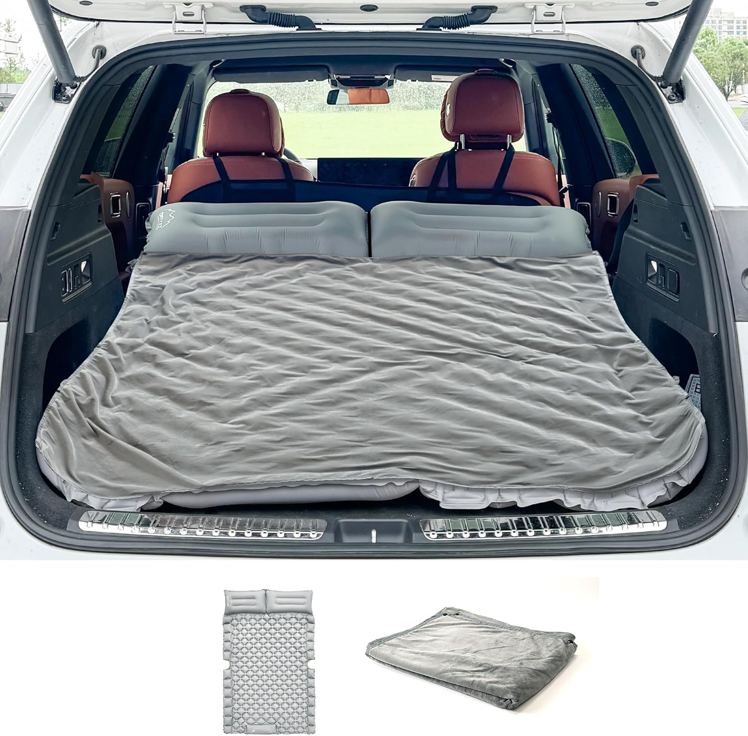 Cama Coche Hinchable Colchón Coche SUV Colchón Aire 2 Personas Cama Aire para Viajar Colchoneta Camping Autoinflable Esterilla para Dormir con Bomba de Pie y Cojín Cama Hinchable 183*13*7CM