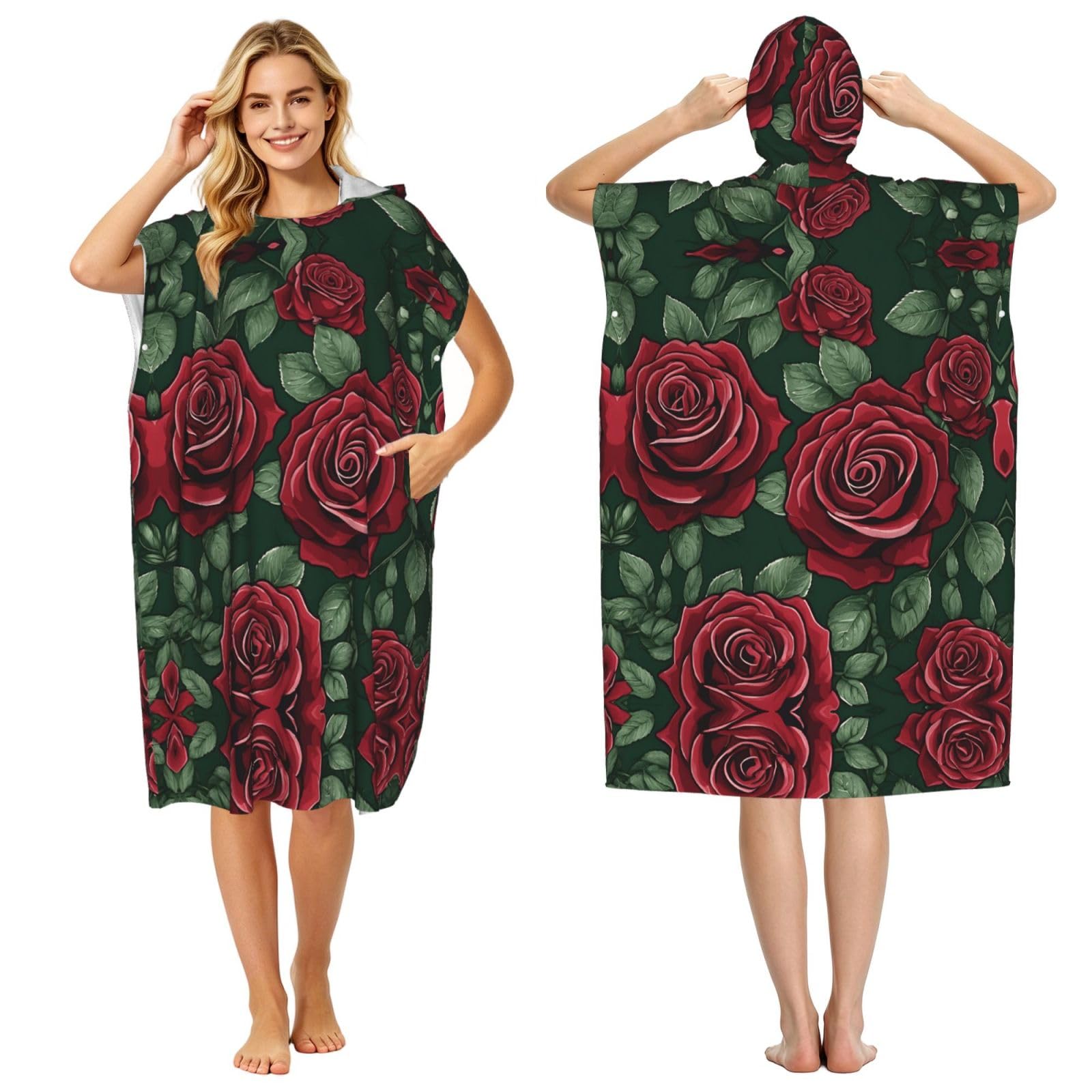 Peignoir à capuche imprimé rose et poncho éponge adulte