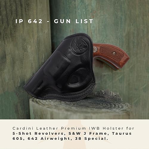Miniatura 4 de Cardini Leather - IWB Leather J Frame Revolver Holster for S&W Models 442 and 642 Airweight, 637, 638, 640 and Other .38 Special Snub Nose Revolvers