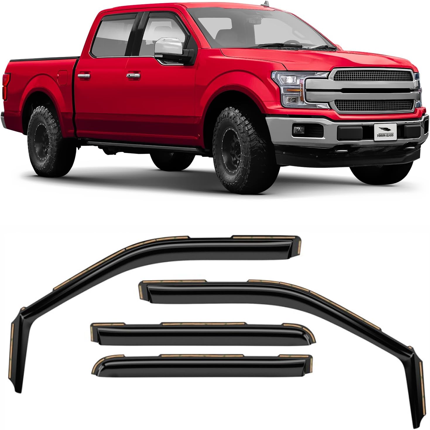 in-Channel Extra Durable Rain Guards for Trucks Ford F150 2015-2020 SuperCrew (fit for Ford F250-F550 17-22), Window Deflectors, Vent Window Visors, 4 Pieces - 220018