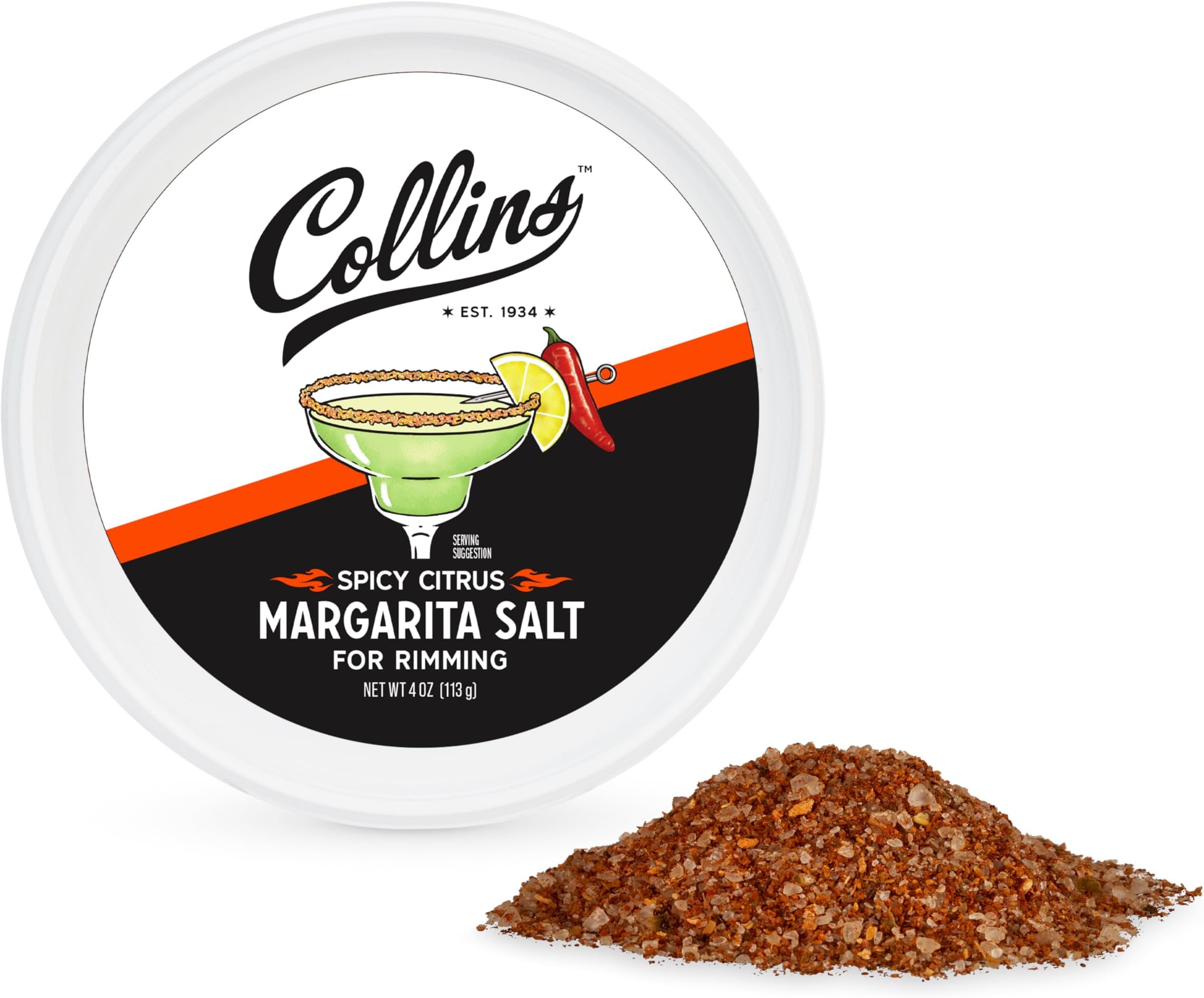 Collins Spicy Citrus Rimming Salt, Perfect Spicy Salt Rimmer for Jalapeno Margaritas, Bloody Marys, and Rimmed Drinks, Drink Garnish for Cocktails, Cocktail Mixers for Home Bars, 4 oz, Set of 1