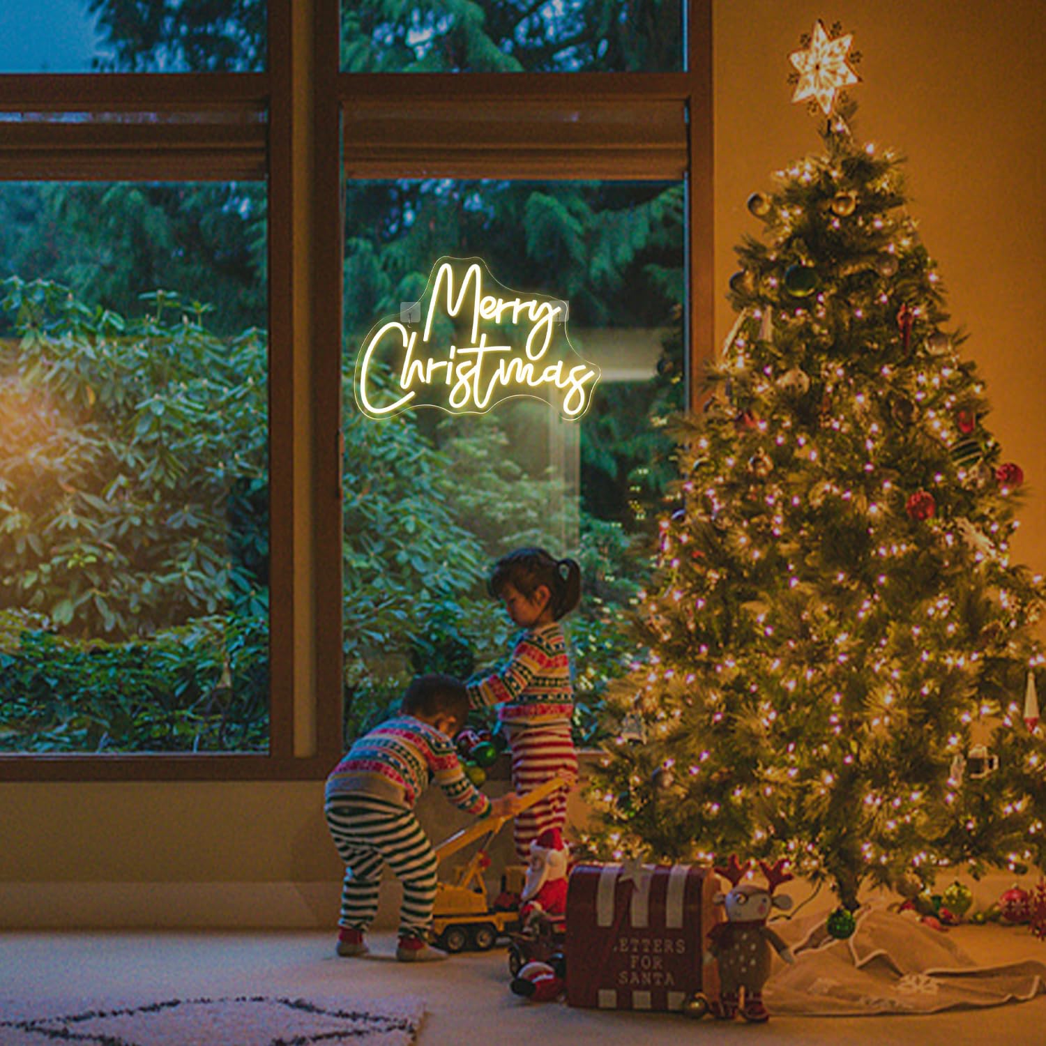 Ineonlife Merry Christmas Panneau Néon, Néon LED blanc chaud pour décoration murale, Panneau lumineux USB dimmable pour la maison, le bar, le salon, la chambre, la fête de Noël