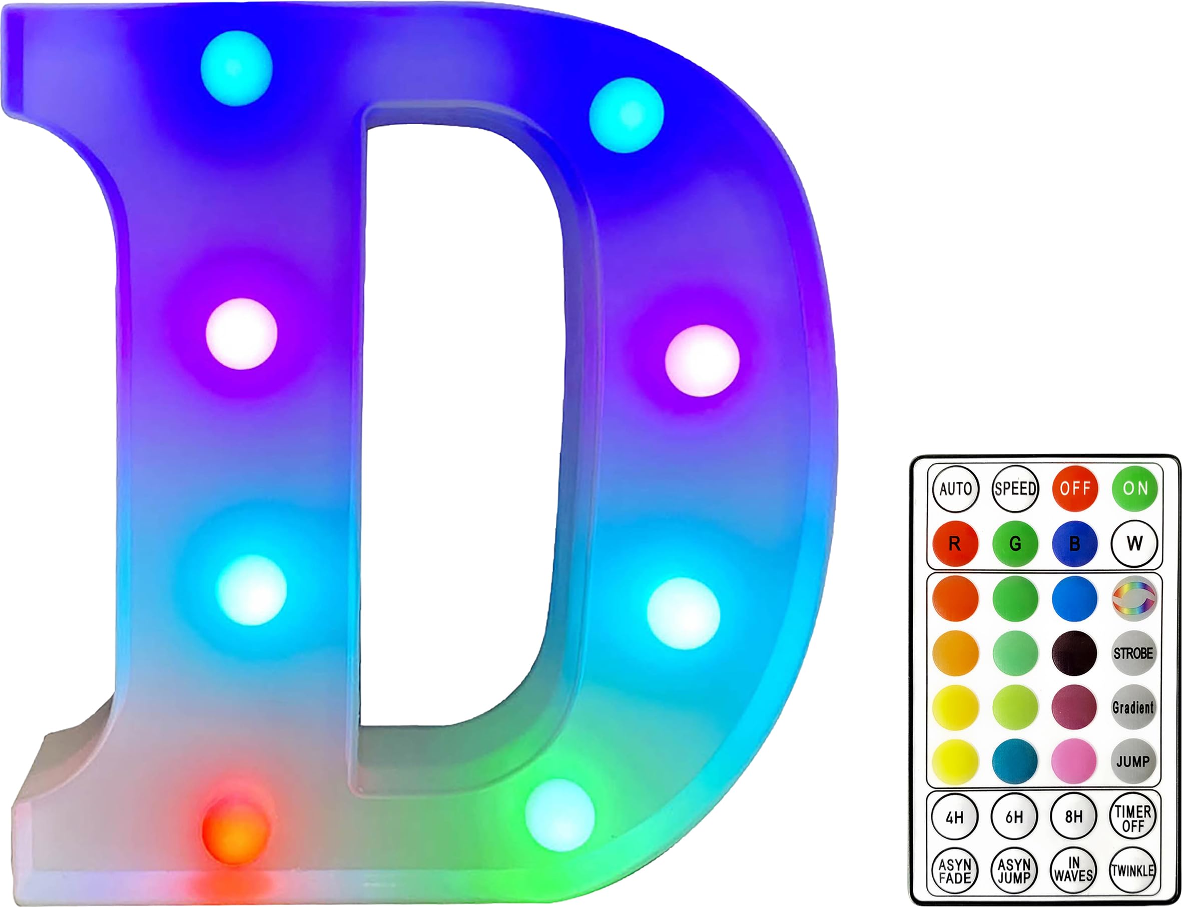 St Helens Home and Garden RGB Colourful Light Up Letter Sign with Remote Control Battery Operated for Parties, Weddings, Celebrations, Bedrooms, Battery Operated. Letter D