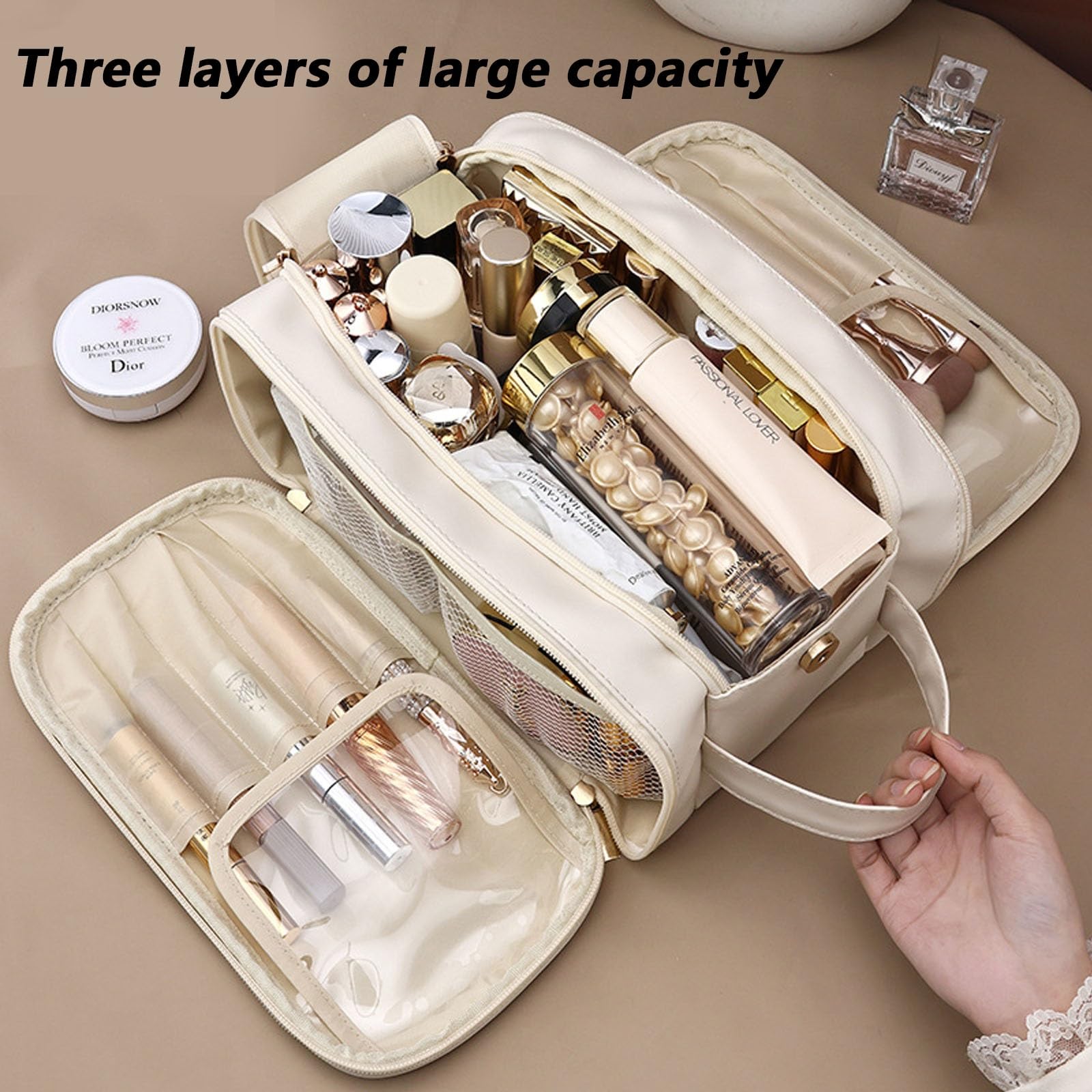 Kulturbeutel aus Leder, wasserabweisende Rasiertaschen for Herren und Damen, Badezimmerhygiene, Reise-Make-up-Tasche, Organizer, kompakte Tasche mit Griff, vielseitige Essentials for Kreuzfahrtschiffe