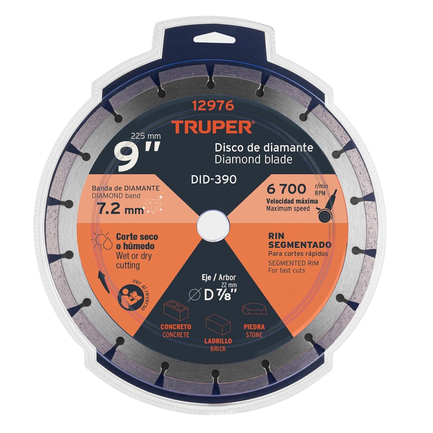 TRUPER DDT-837D Segmented Rim Diamond Saw Blades, Diameter 9" (229mm)