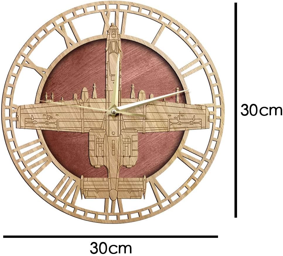 The Geeky Days A-10 Thunderbolt II Warthog Jetfighter Wooden Silent Quartz Wall Clock United States Air Force Vehicle Silent Non Ticking Rustic Watch