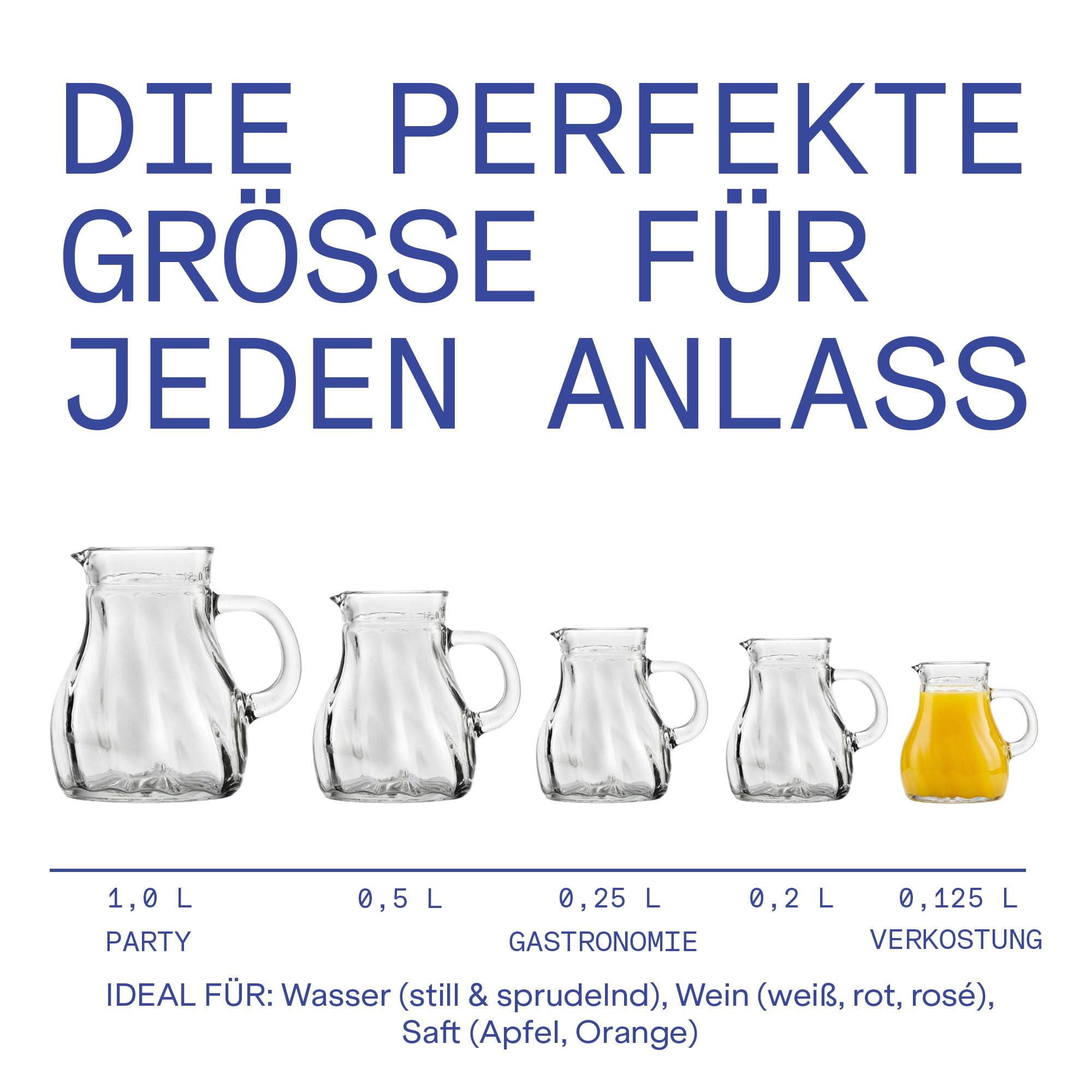 Oberglas Salzburg Wasserkrug Krug Wasserkaraffe 125 ml, 6er-Set | Kleine Salzburg Glaskrüge, Wasserkaraffen, Limonadenkaraffen & Saftkrüge für Wasser, Saft, Limonade & vielseitiges Servieren
