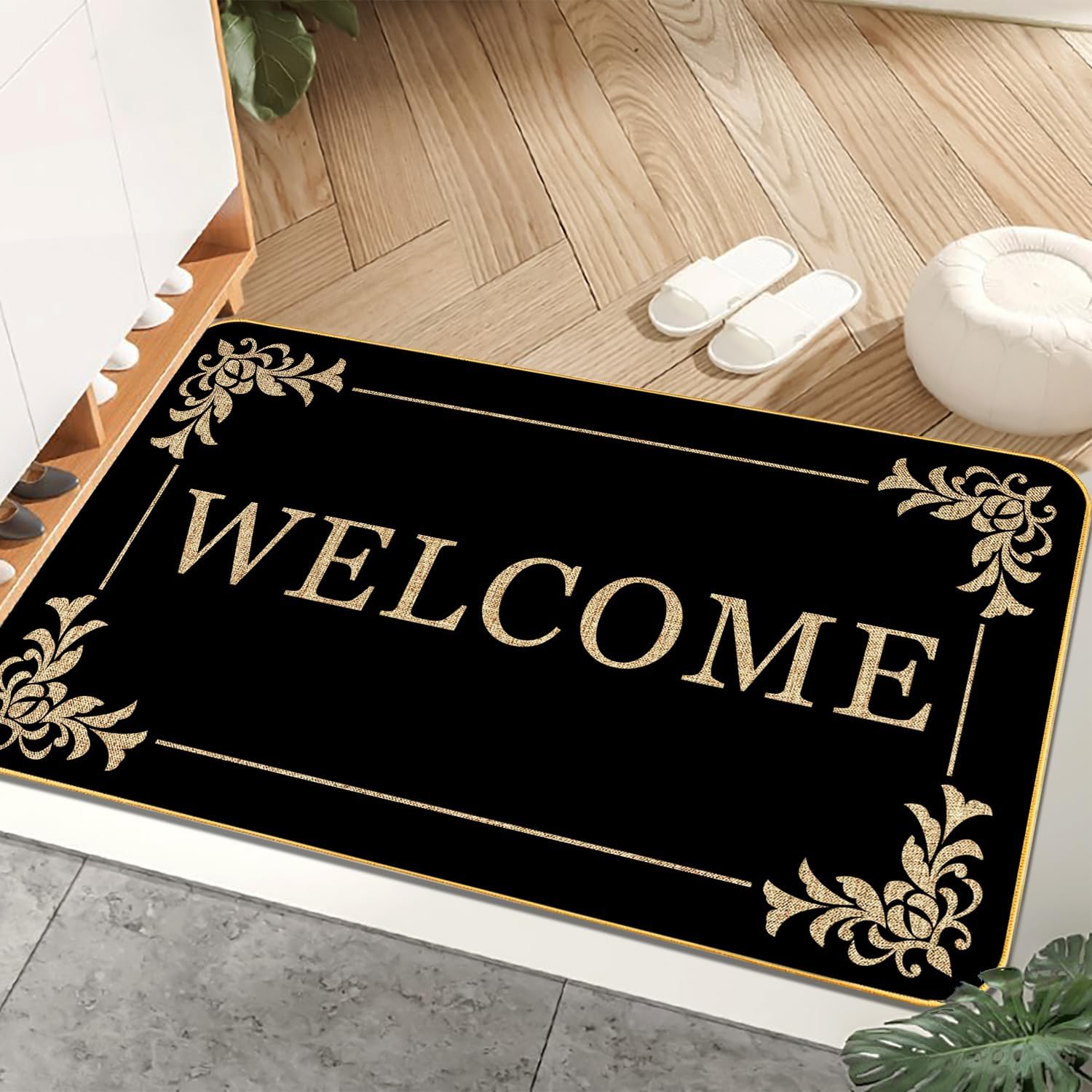 Welcome Mats Duty Sturdy Front Door Mat for Home Entrance Indoor and Outdoor, Garage and Garden Outside Entryway Floor Mat, Non Slip, Fade Resistant, Easy Clean 17 x 29 Inch (Black)