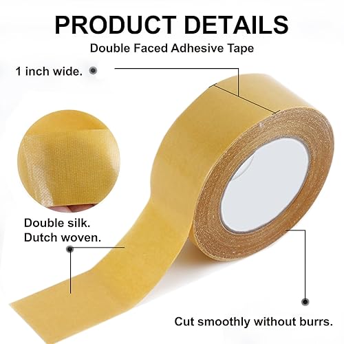 Miniatura 3 de Gokano Cinta de doble cara resistente, 1 x 66 pies (65.6 ft) de alta adherencia, cinta fuerte de 2 caras para alfombras, cinta de tela duradera para