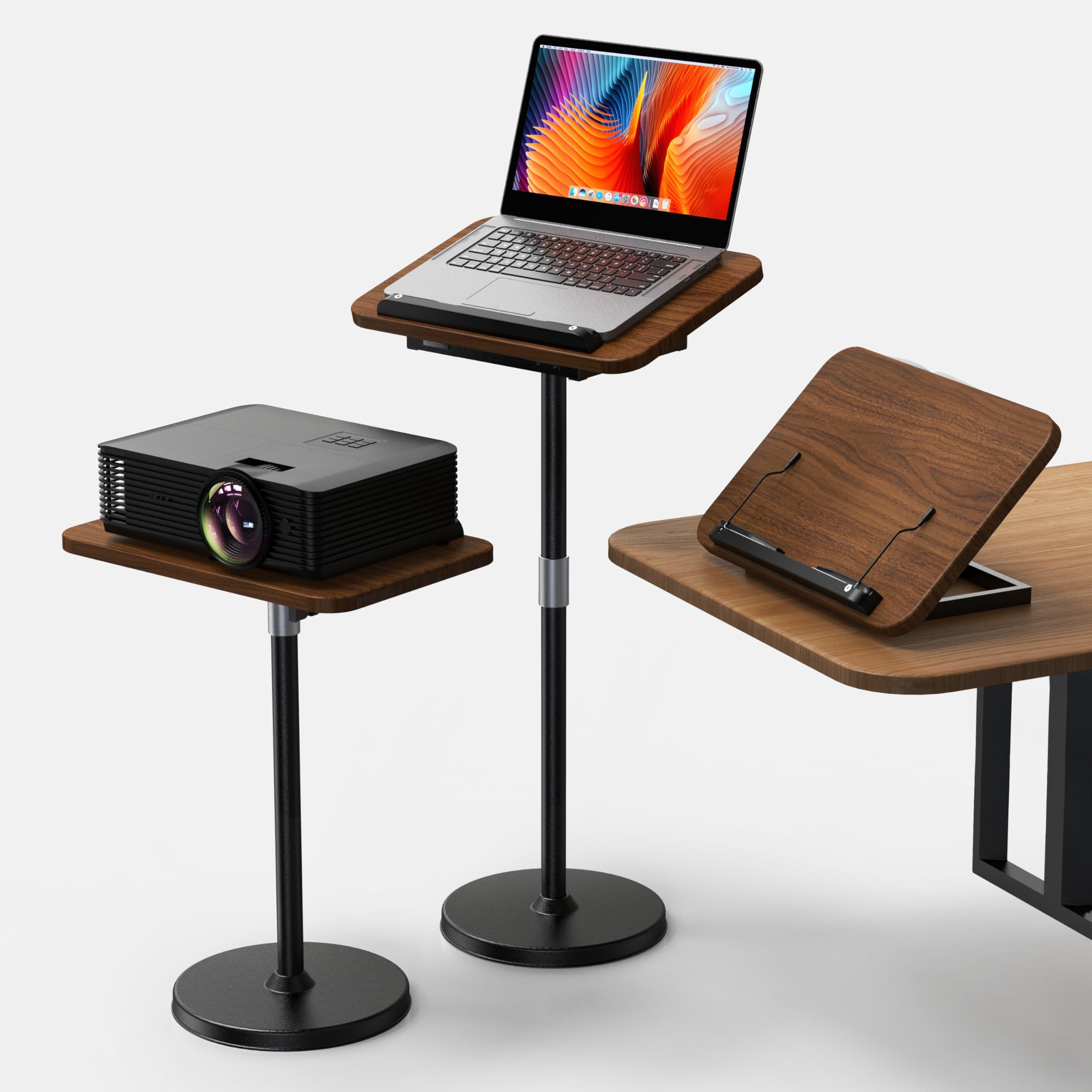 2 in 1 Dual-use Laptop Floor Stand & Laptop Stand for Desk, Small Adjustable Table with Height Adjustable from 16.5" to 51", Wooden Portable Tall