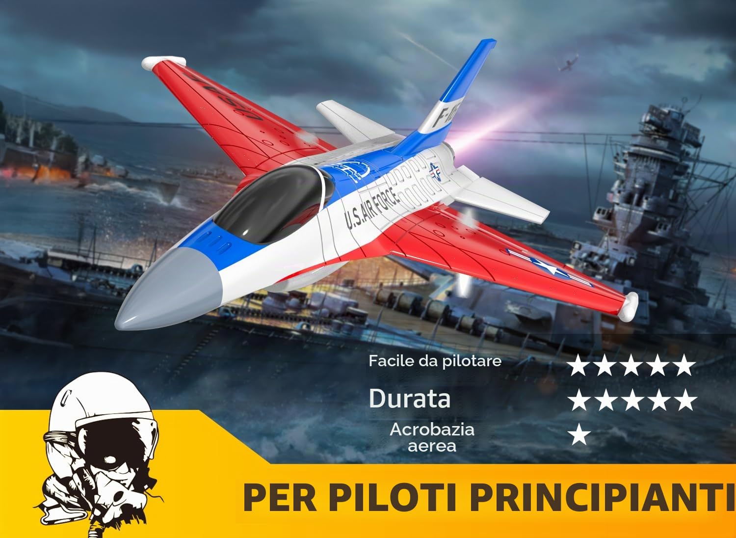 volantexrc Aereo RC F-16 Fighting Falcon Jet 2.4Ghz 2CH con Luci LED Pronto al Volo Allarme Low Battery Ideale per Principianti