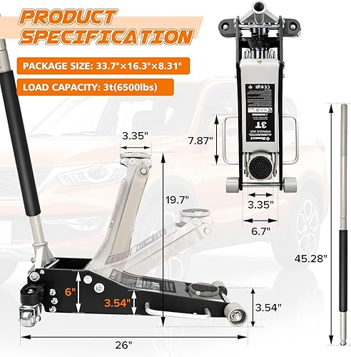 Miniatura 10 de Donext Gato de piso de acero, gato hidráulico de piso de carreras de perfil bajo, 2,5 toneladas