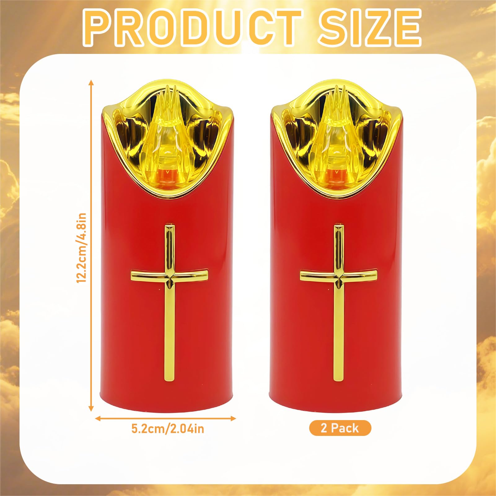 Dongcill Candela Funeraria a LED, Lumino Elettrico a LED, Lumino cimitero, 2 PCS 5X12.5CM, Funzionamento a Batteria, Candele a LED per Cimiteri e Chiese-Rosso