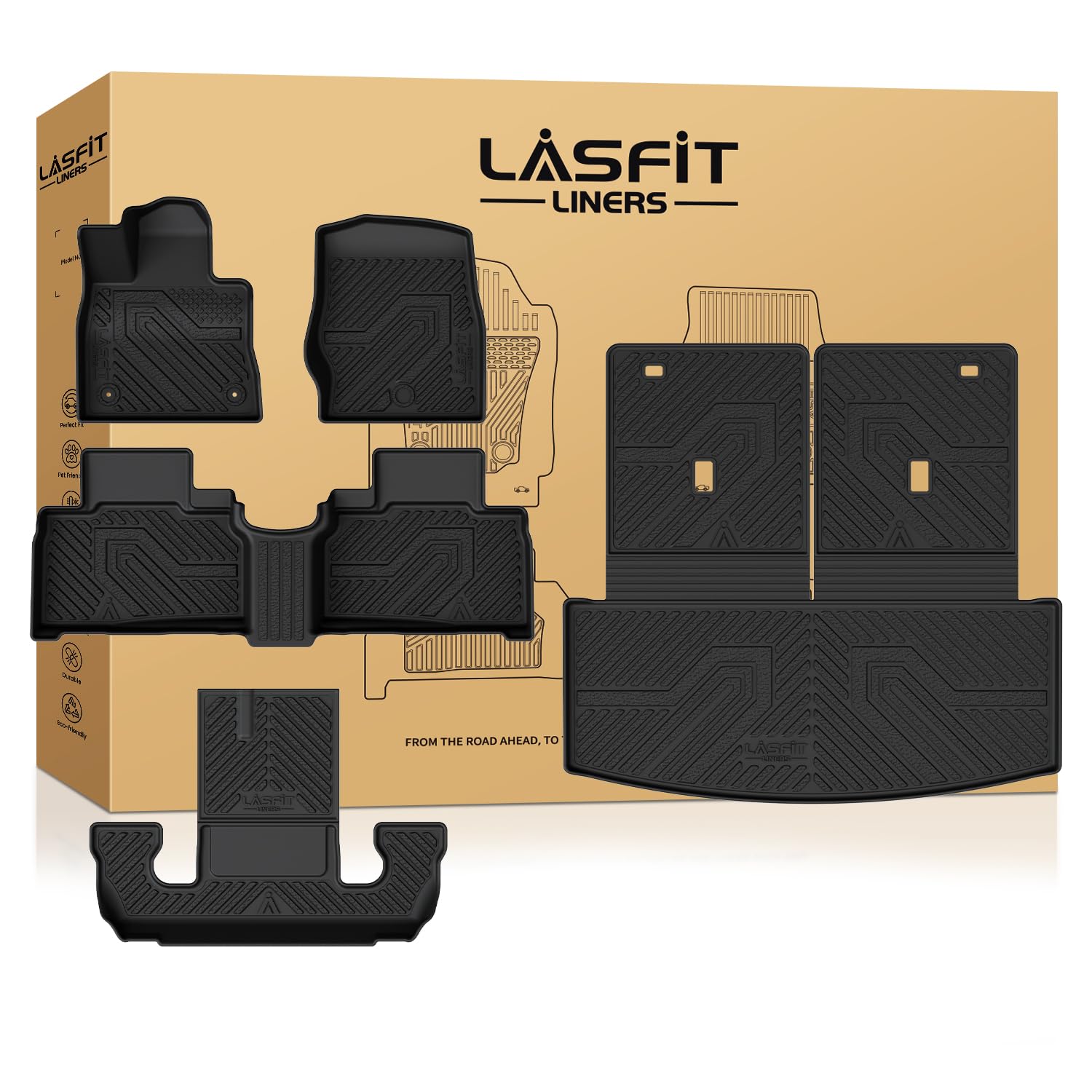 LASFIT Floor Mats Cargo with Backrest Mat for Ford Explorer 2022-2025 2026 6 Passenger Custom Fit All Weather
