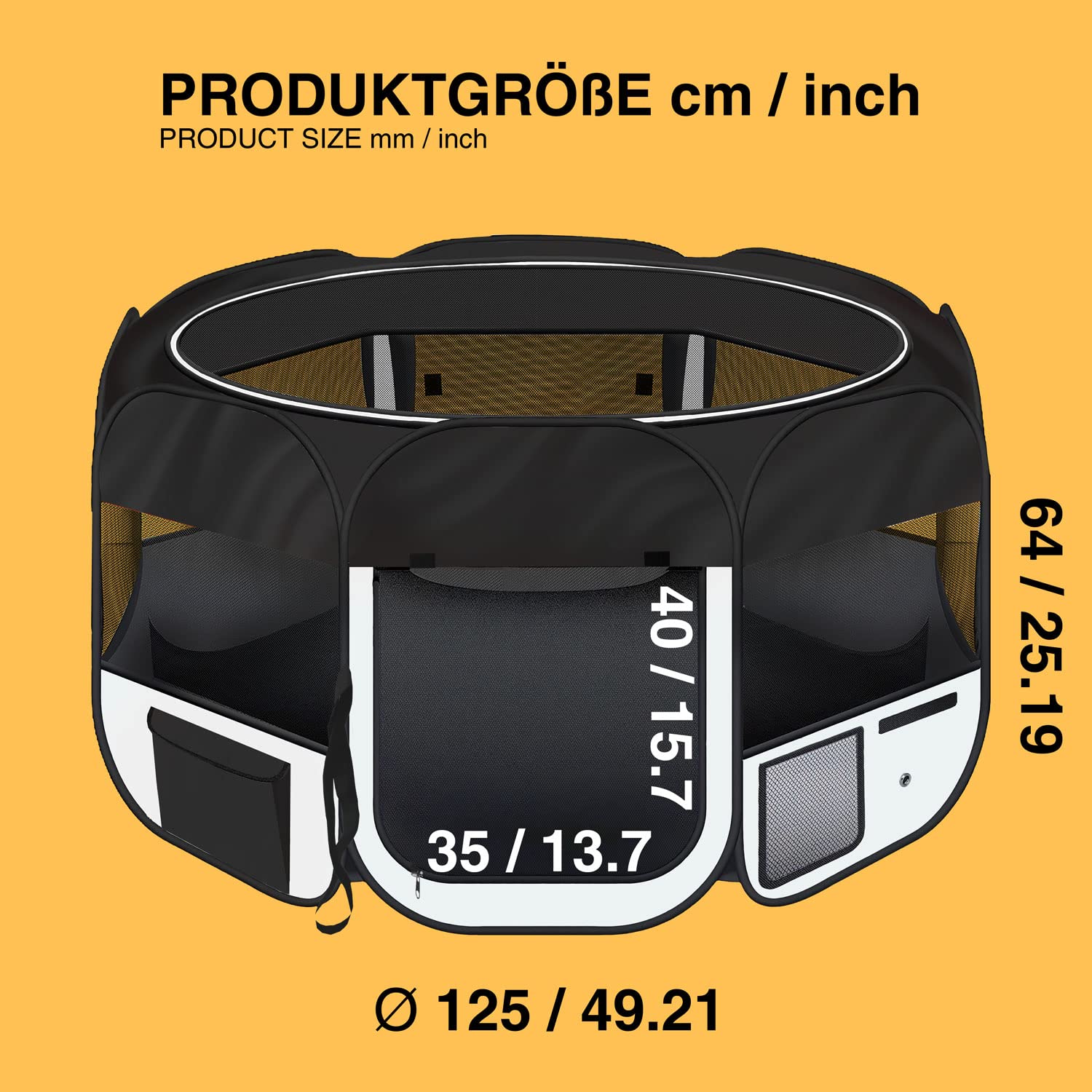 all Pets United® Welpen-Laufstall Tierlaufstall Welpenauslauf-Stall; XXL Freigehege für Hunde, Katzen, Hasen & Kleintiere im Innen- und Außenbereich (Schwarz-Beige)