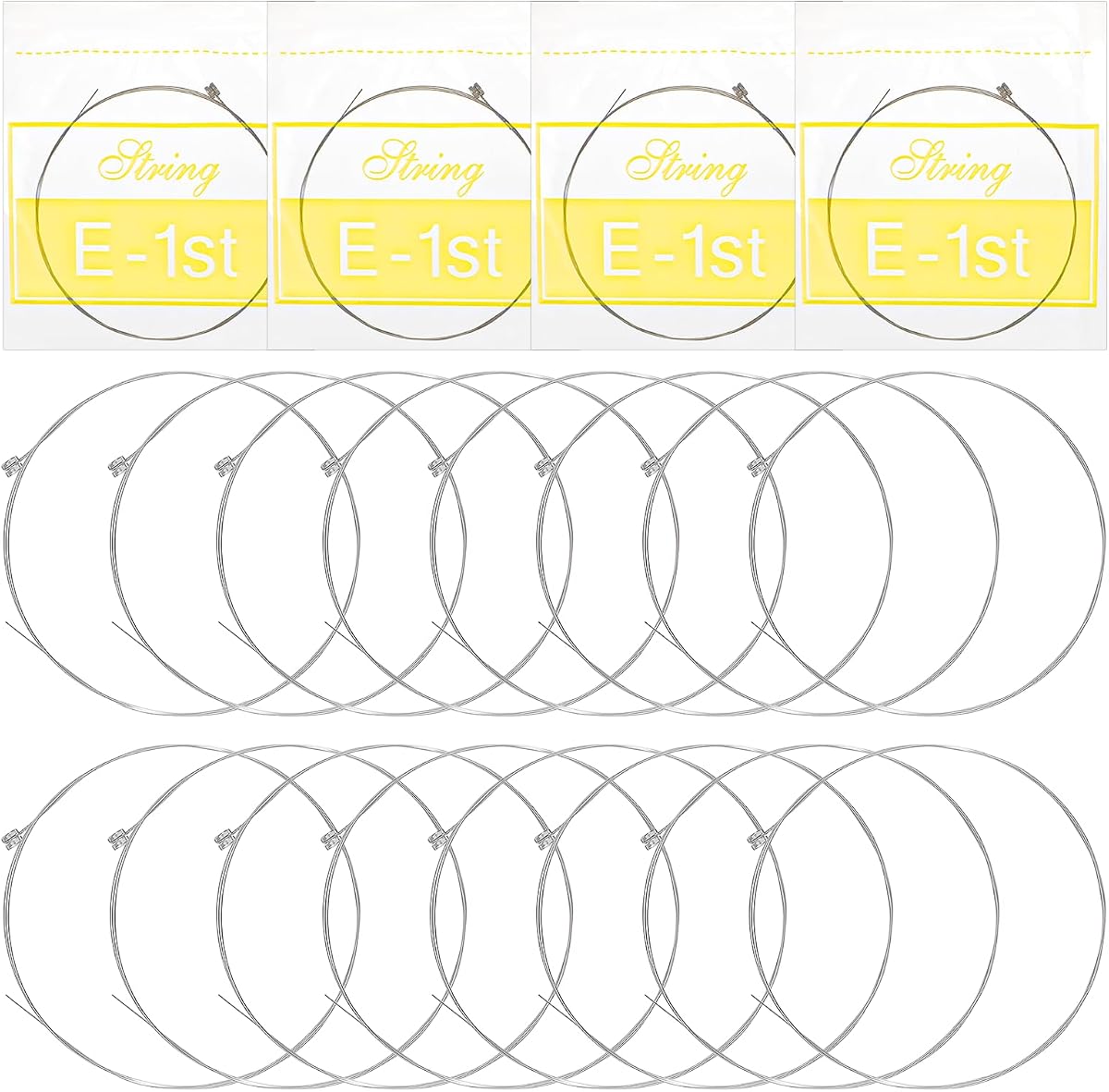Yuanchu 20 Pcs Acoustic Guitar High E Strings, Light Tension Brass-Plated Steel, Bright Well-Balanced Tone High E 1st Replacement for Acoustic Guitar E-1st String