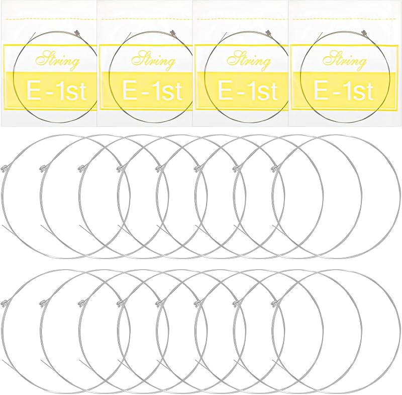 Yuanchu 20 Pcs Acoustic Guitar High E Strings, Light Tension Brass-Plated Steel, Bright Well-Balanced Tone High E 1st Replacement for Acoustic Guitar E-1st String