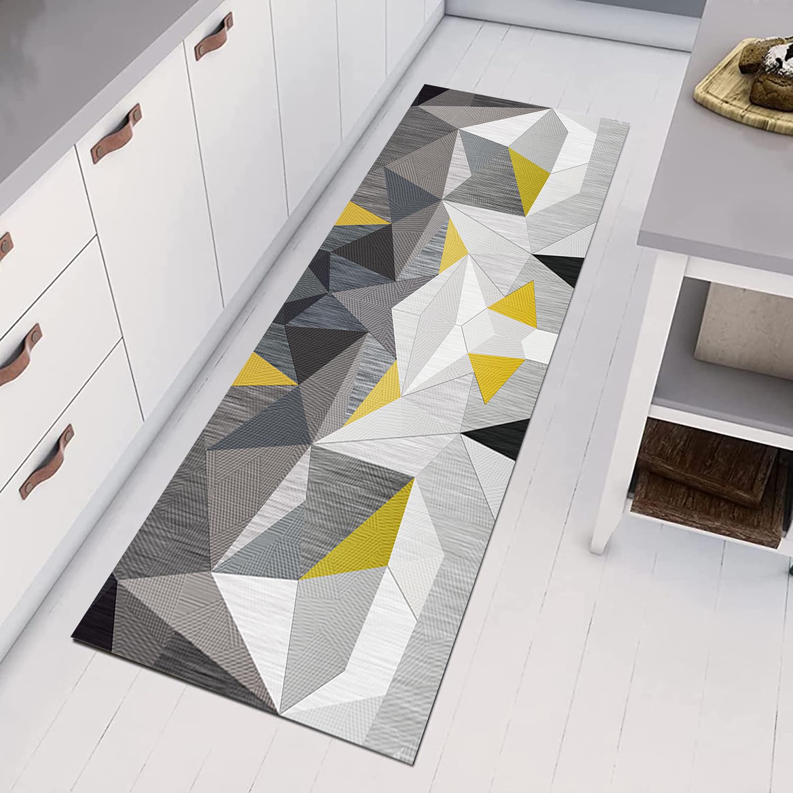 Teppichmatten 50X200CM rutschfest Läufer Teppich Lang Flur Grau Gelb Küchenmatten Küchenläufer Korridor Teppichläufer Waschbar Meterware Küchen Teppich Wohnzimmer Esszimmer