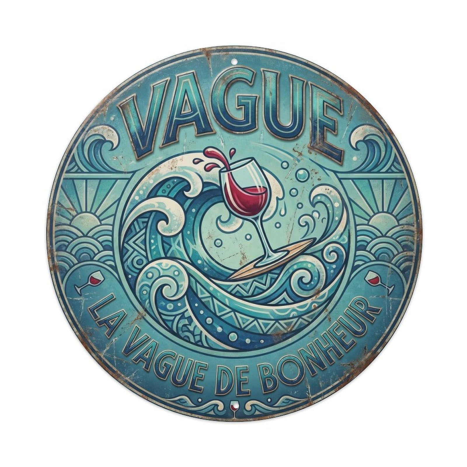 Wave Humorous Gathering Wave Metal Tin Sign Plaque Wall Decor for Cafe, Club Bar, Office, Home Garden Round Metal Poster 8x8Inch