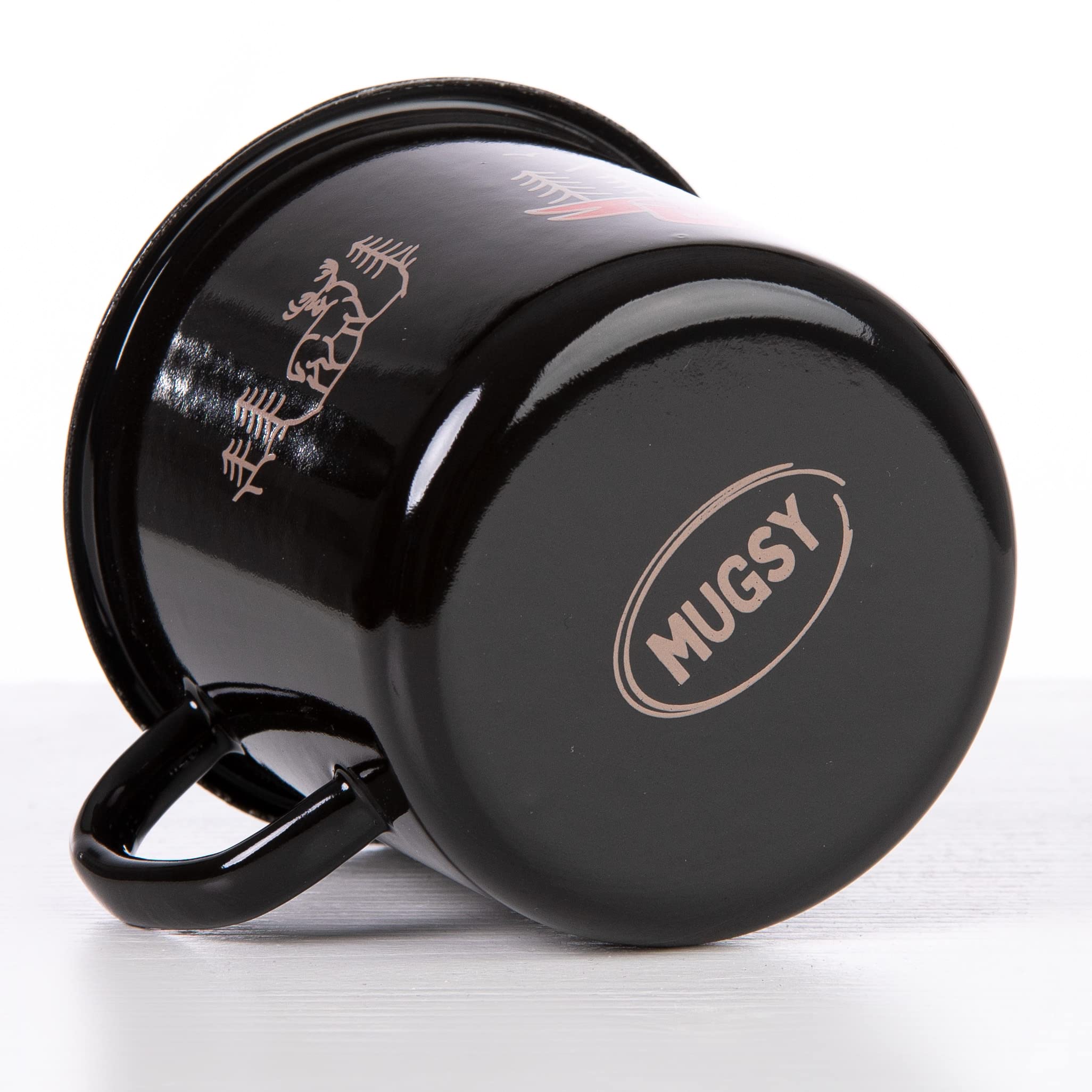 Tazza Smaltata MUGSY 300 Ml Con Scritta 'Let's Explore Life', Motivo Foresta, Per Campeggio E Outdoor, Bianca Con Bordo Nero