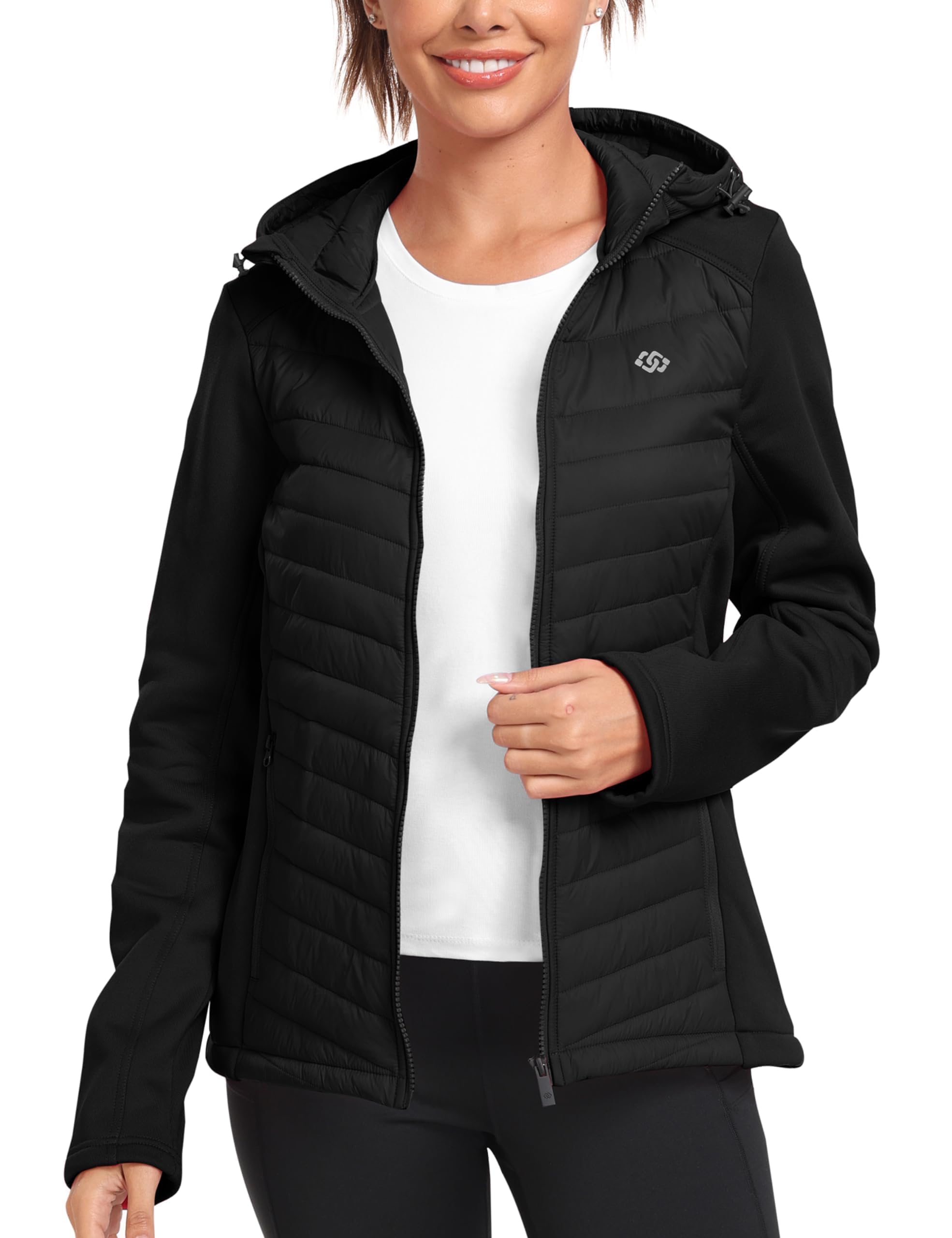 MoFiz Giacca Softshell Ciclismo donna Piumino leggero Donna Giacca Escursionismo Calda e Alpinistica con Cappuccio e Zip da Corsa
