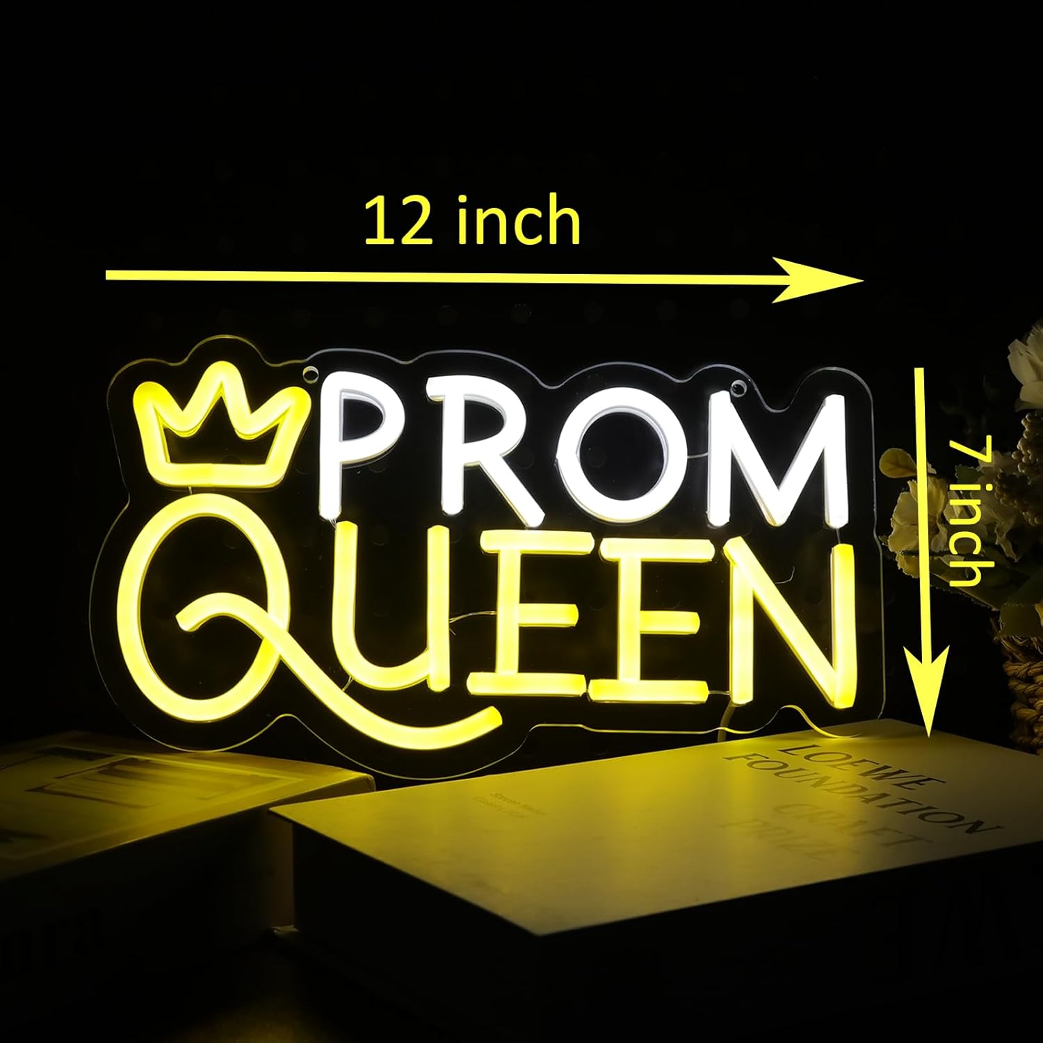 Prom Queen Neon Sign for Wall Decor, Dimmable USB Powered 12’’ * 7’’ Neon Light Sign for Prom Night Party Birthday Party Lady Girls Gifts
