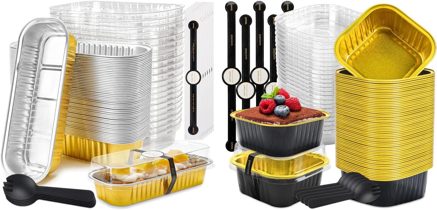 Bundle of 50 Pack Mini Loaf Pans and 50 Pack Mini Cake Pans for Brownie Pie