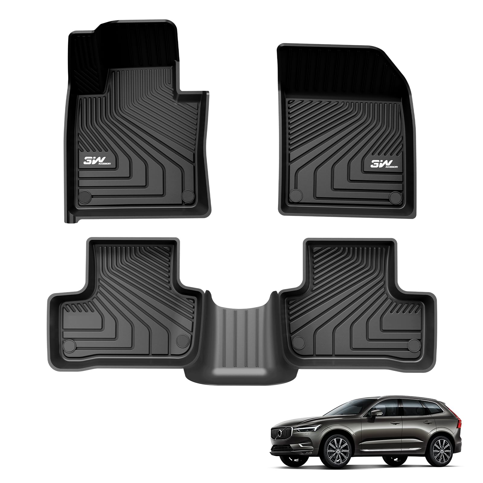3W Dywaniki Samochodowe dla Volvo XC60 2018-2025, Dywaniki z TPE Samochodu Antypoślizgowe i Wodoodporne, Dywaniki Podłogowe dla Volvo XC60 Premium