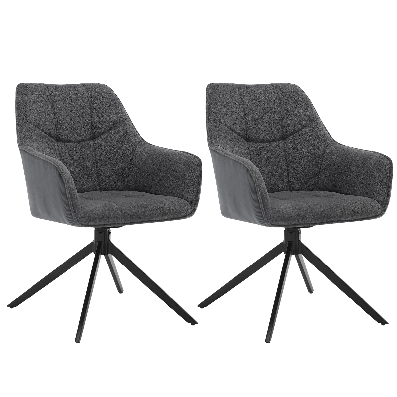 WOLTU Esszimmerstühle drehbar 2er Set, für Esszimmer Wohnzimmer Küche, Küchenstühle gepolstert mit Armlehnen, Metallbeinen, aus Chenille & Cord, Dunkelgrau